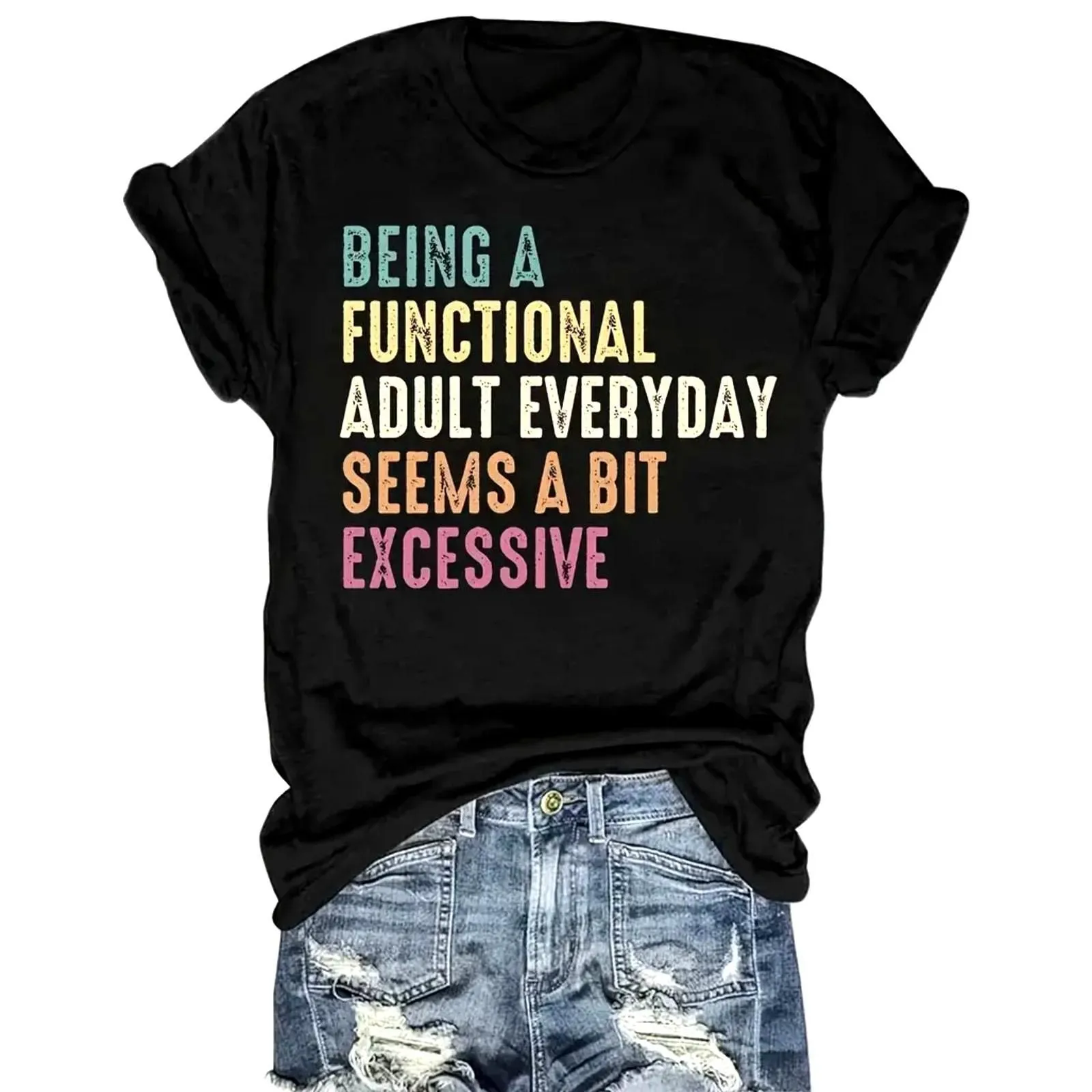 Product image for Sarcastic Funny Adulting T Shirt Short Sleeve Crew Neck Multiple Sizes - new-without-tags - Unbranded