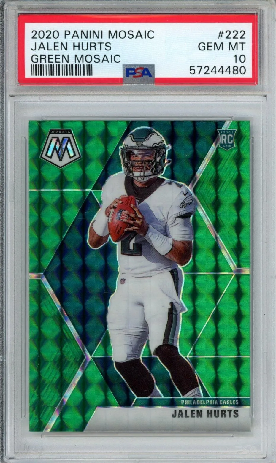 Product image for 2020 PANINI MOSAIC JALEN HURTS GREEN MOSAIC #222 PSA GEM MT 10