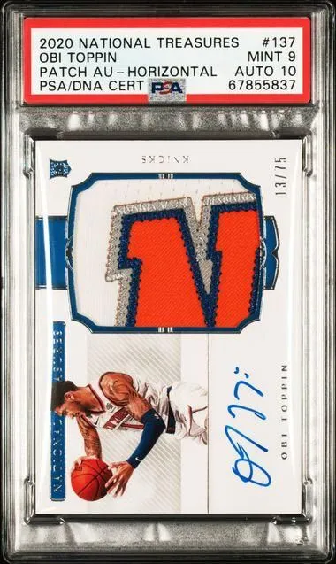 Product image for 2020 PANINI NATIONAL TREASURES OBI TOPPIN #137 PSA MINT 9 GEM MT 10 OBI TOPPIN PATCH AU-HORIZONTAL
