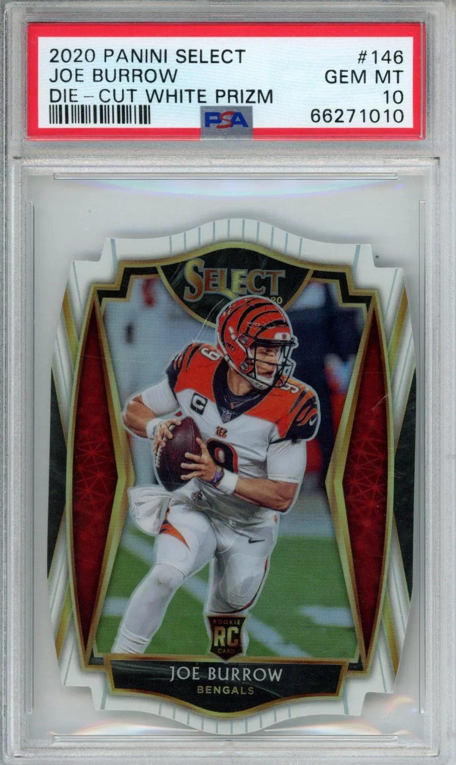 Product image for 2020 PANINI SELECT JOE BURROW DIE-CUT WHITE PRIZM #146 PSA GEM MT 10