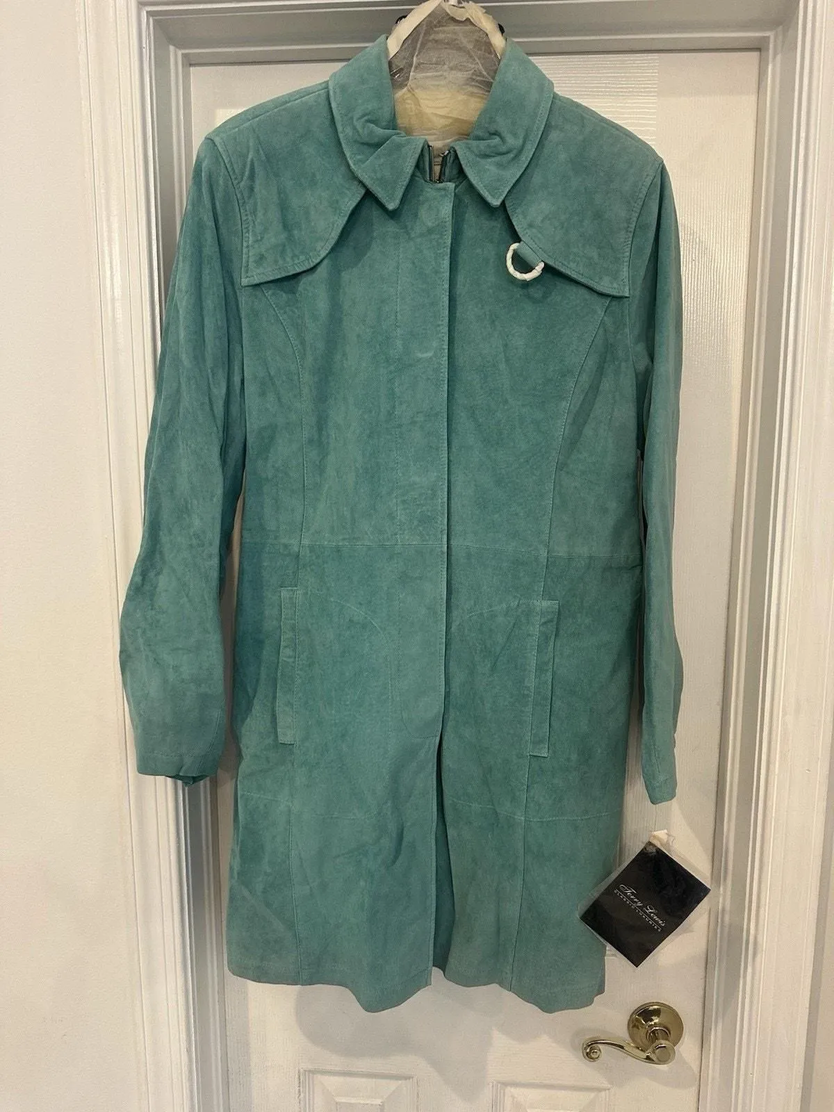 Product image for Jerry Lewis Classic Luxuries Womens M Leather Suede Coat Green Button Down - jerry lewis