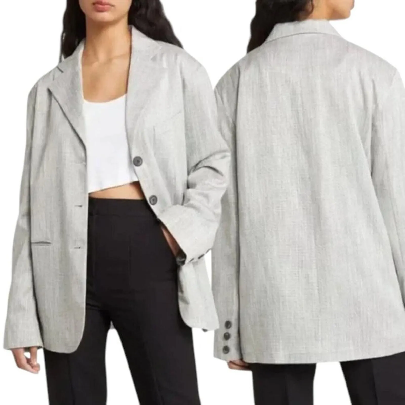 Product image for TopShop Extreme Oversized Grandad Blazer Light Gray Size 6 NWOT $121 MSRP - Topshop