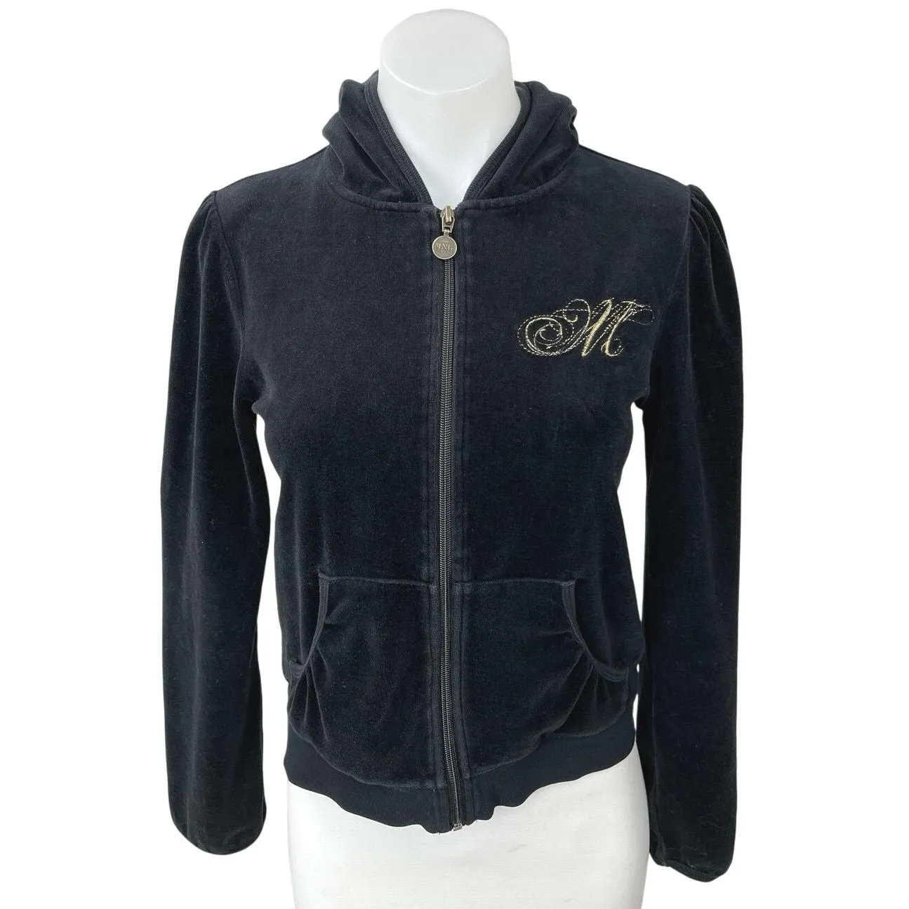 Product image for Mango Black Embroidered Velvet Velour Track Suit Sweatshirt Sweater Hoodie Top S - S - Tops - pre-owned---good - Mango