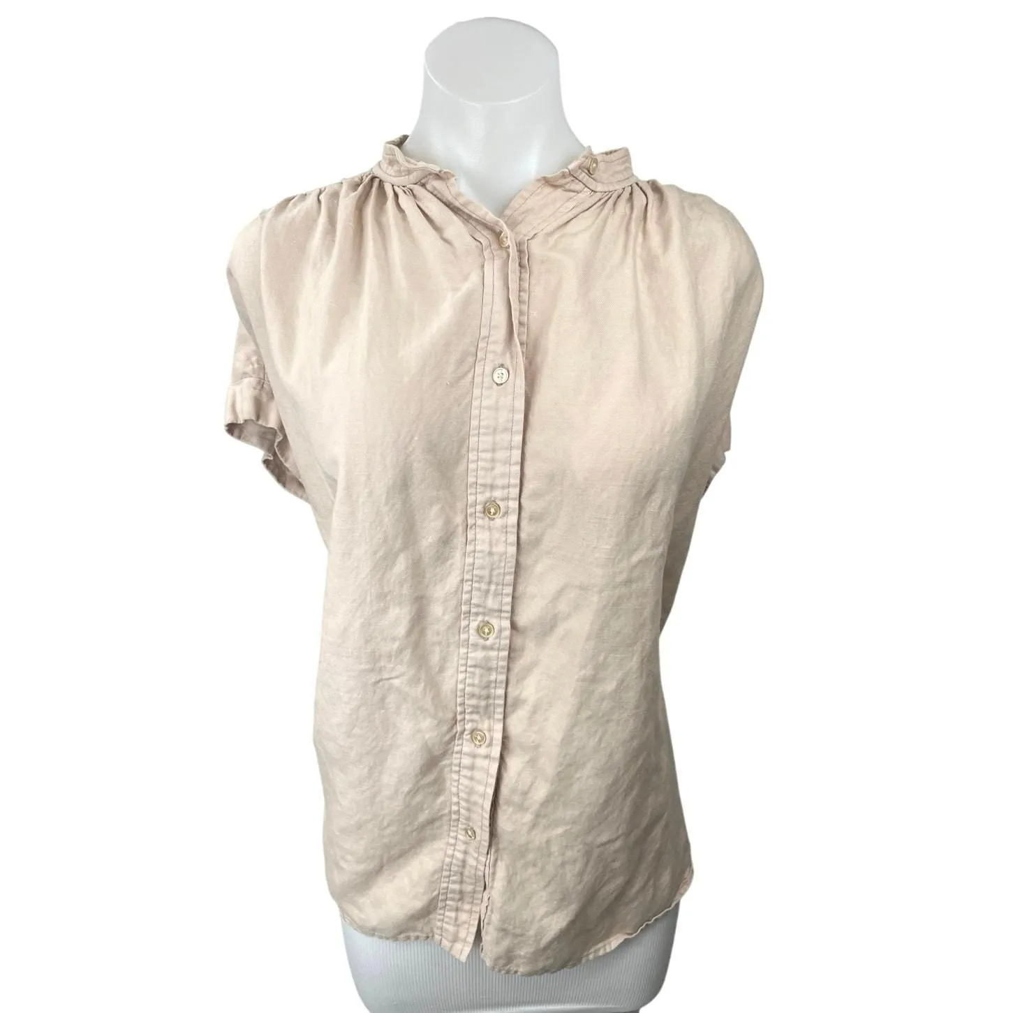 Product image for Aritzia Wilfred Pink Button Down Short Sleeve High Neck Shirt Blouse Top Sz XXS - Tops - XXS - pre-owned---good - Aritzia