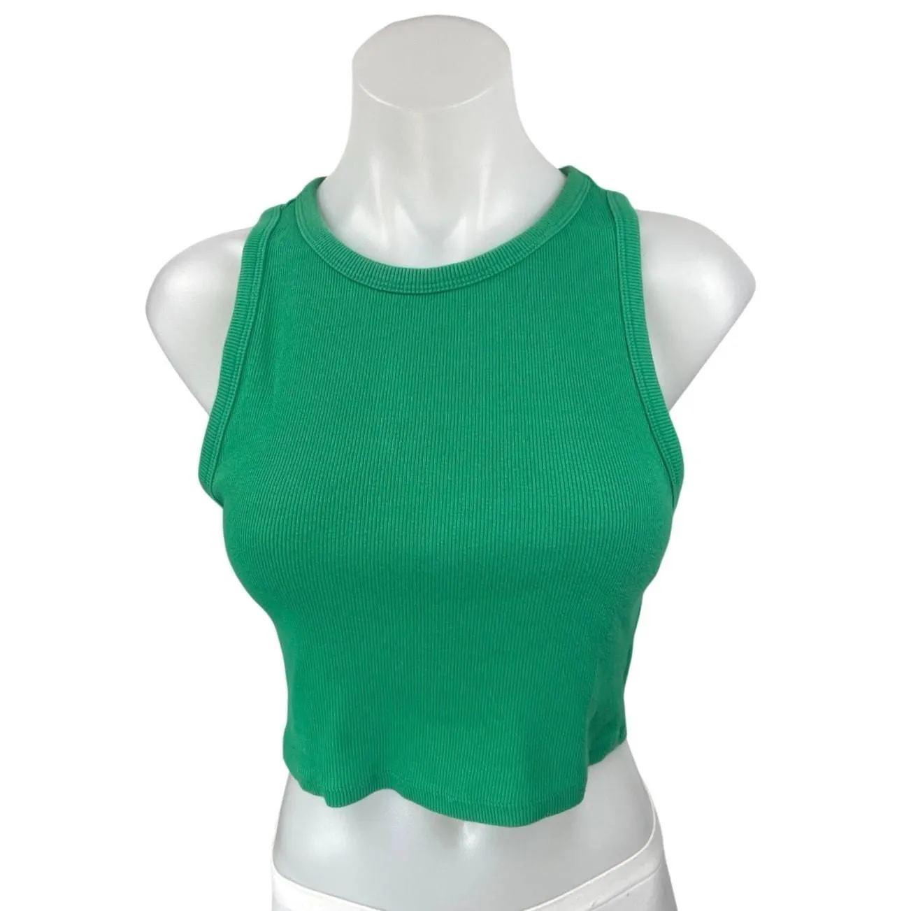 Product image for Zara Green Ribbed Knit Sleeveless High Neck Cropped Sweater Vest Crop Top Size L - Tops - L - pre-owned---excellent - Zara