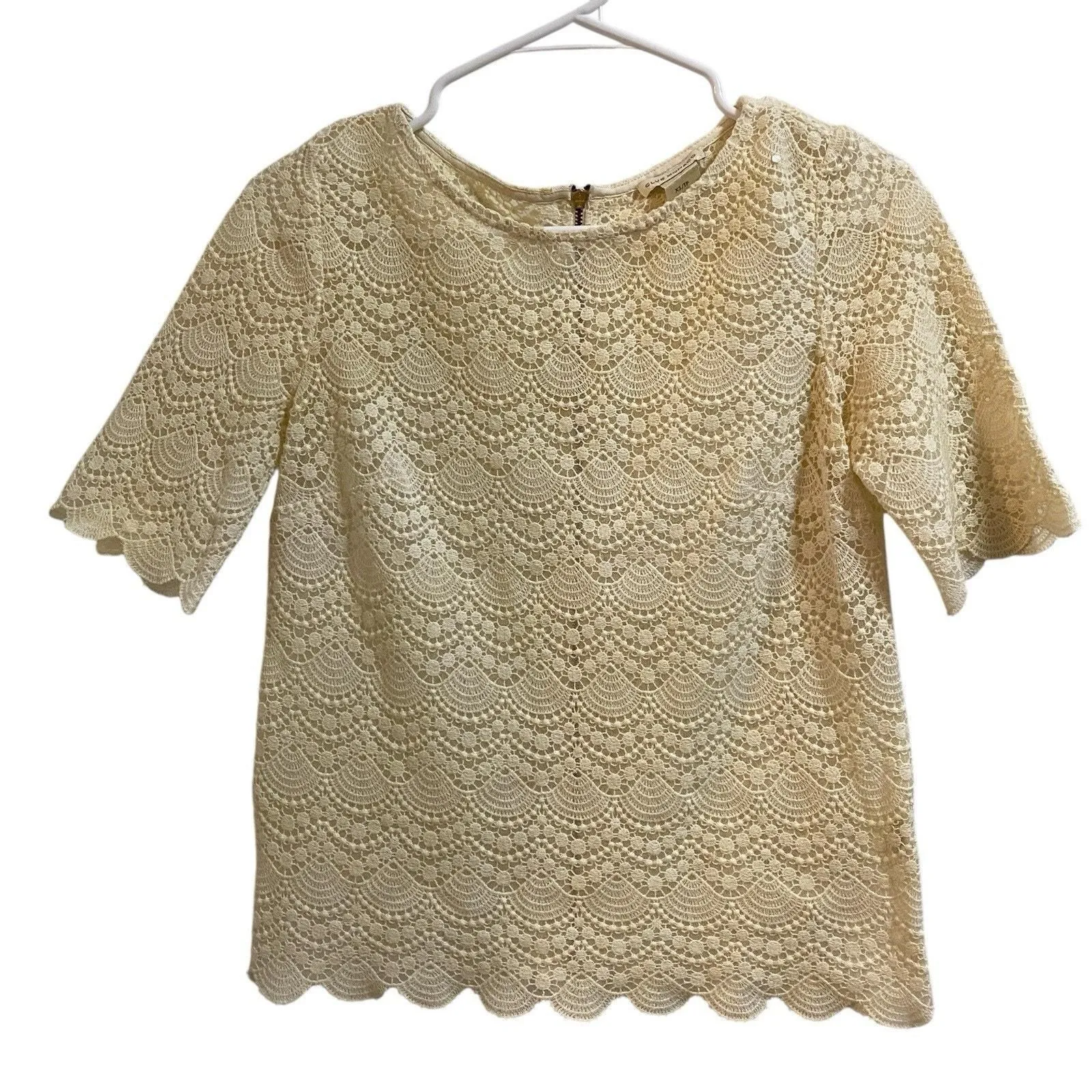 Product image for Club Monaco Lace Top Blouse Women's XS TP Back Zip Business Casual Ivory Spring - XS - Tops - pre-owned---excellent - Club Monaco