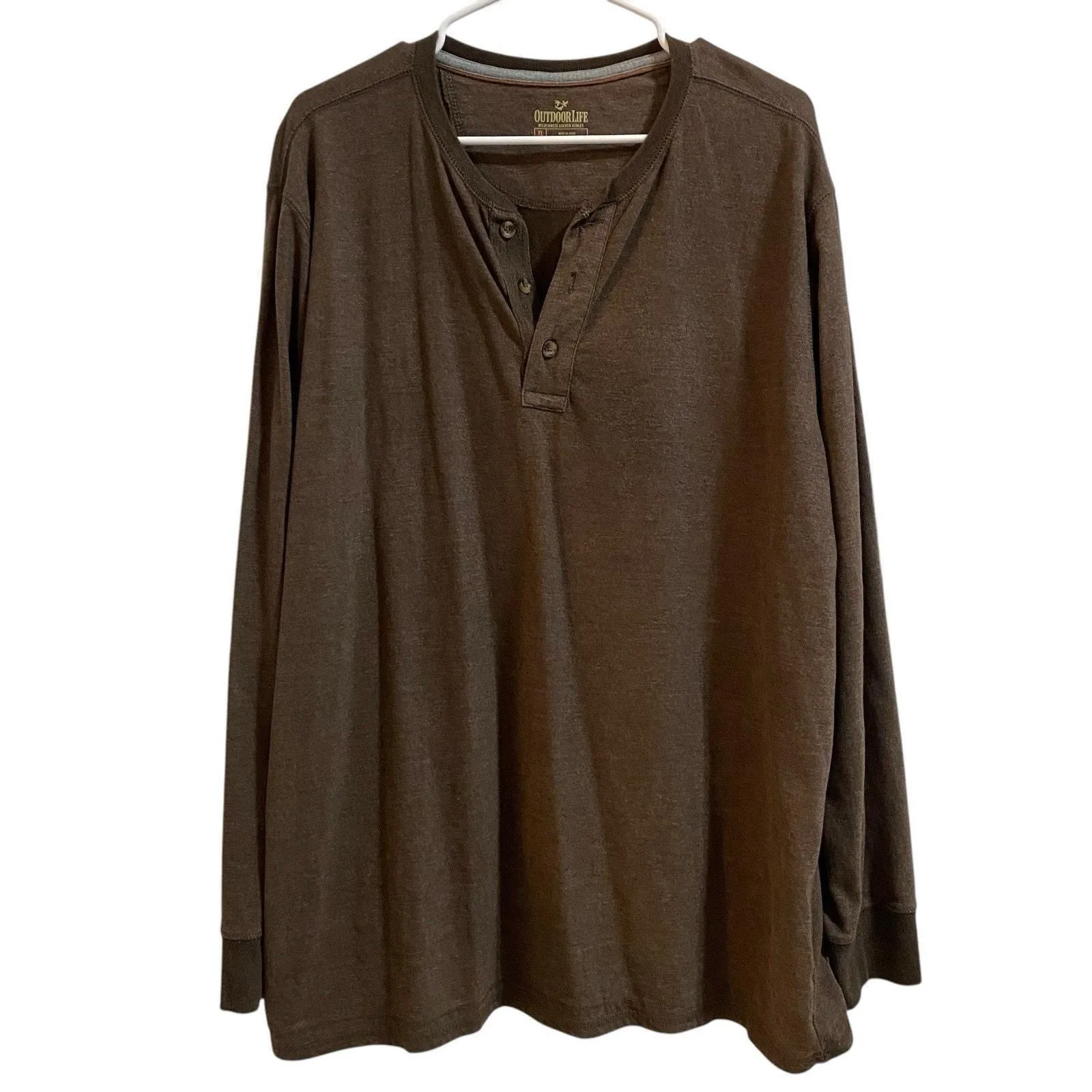 Product image for Outdoor Life Men's XL Brown Knit Cotton Blend Henley Pullover Sweater Spring - XL - Sweaters - pre-owned---excellent - Outdoor Life