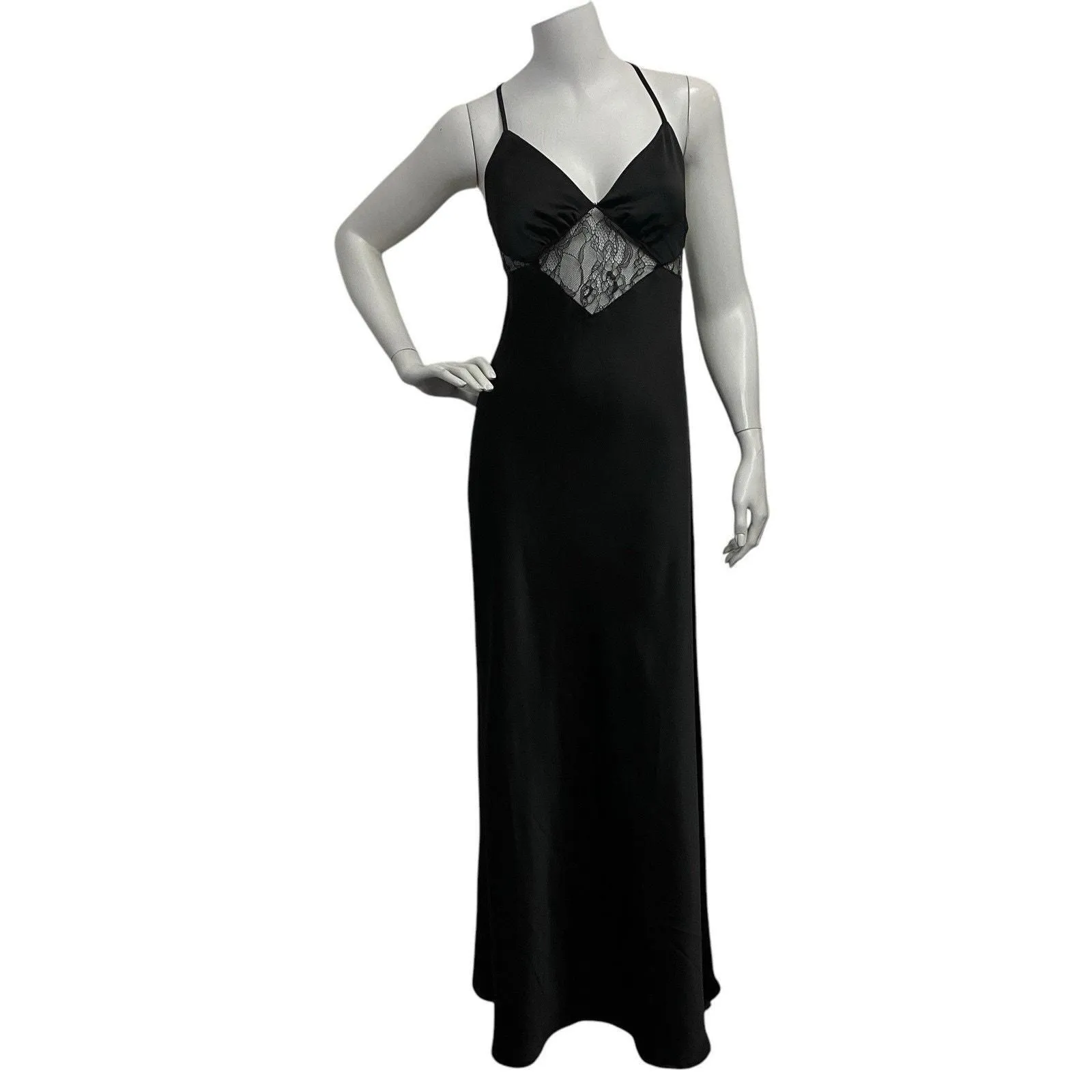 Product image for Forever 21 Satin Lace Cami Maxi Slip Dress Black Women Small Romantic Goth Fairy - S - Dresses - new-with-tags - FOREVER 21