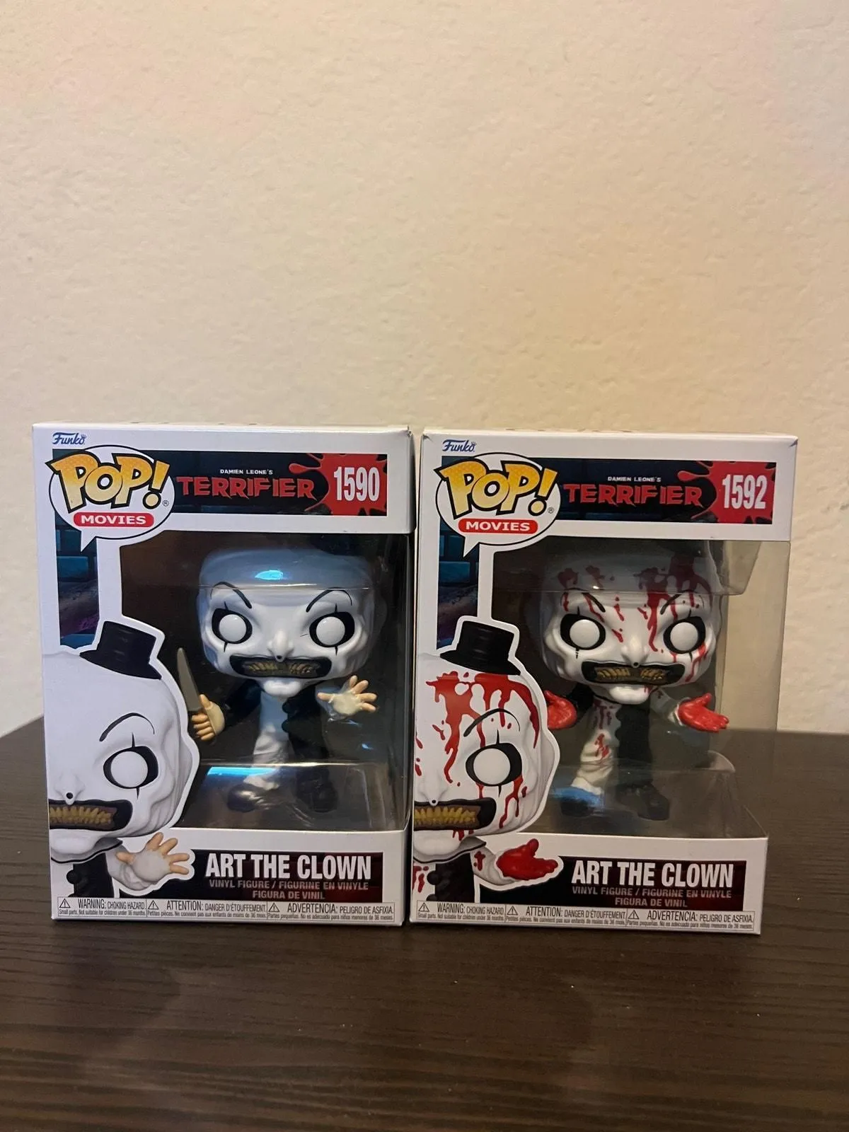 Product image for 2 Art the Clown (Classic & Bloody) Funko Pops #1590 #1592 Terrifier Movie Horror