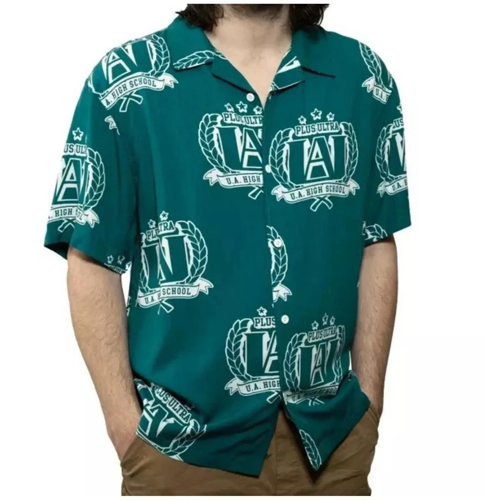Product image for My Hero Academia Plus Ultra Short Sleeve Woven Resort Shirt Large (42-44) Blue - My Hero