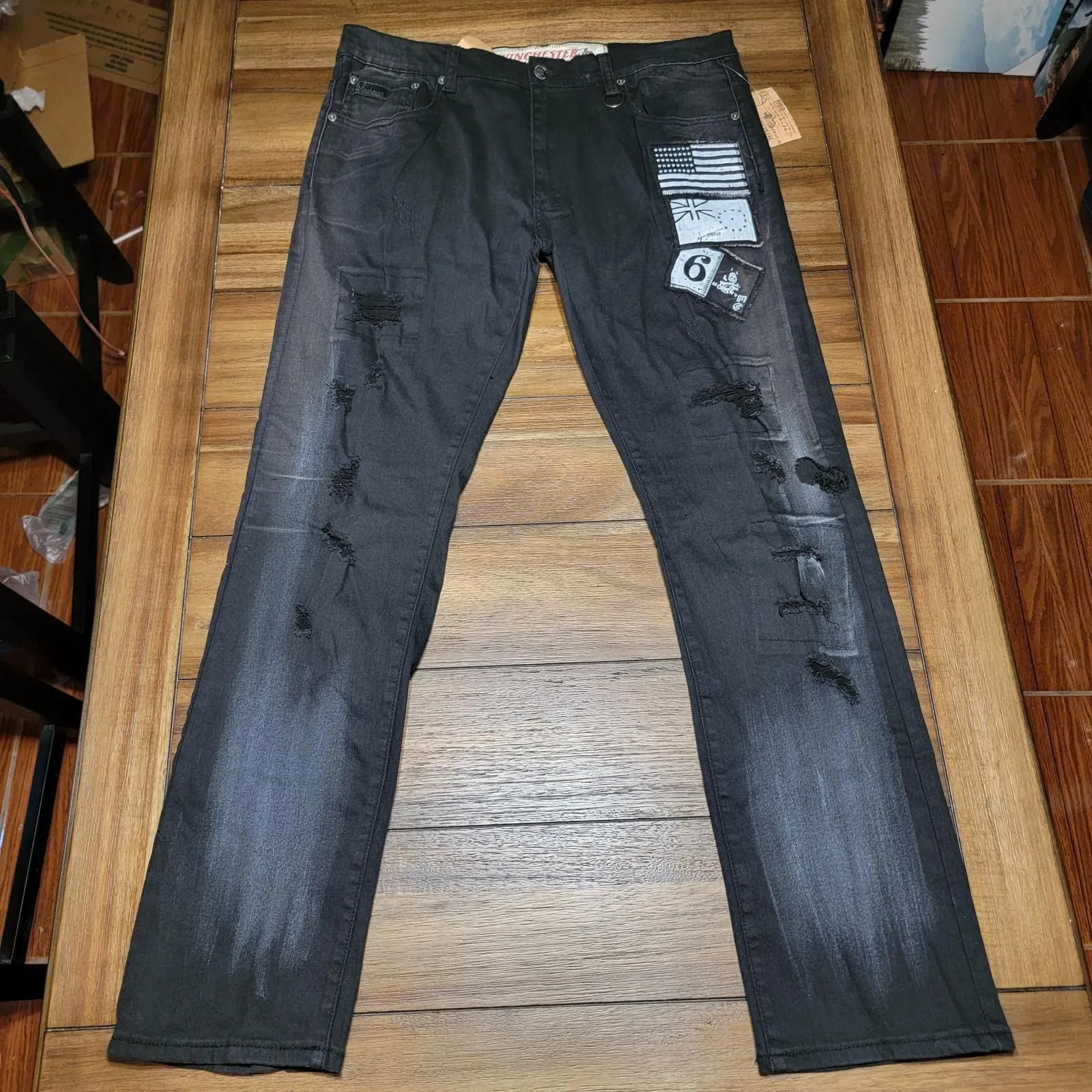 Product image for Winchester Shredded Black Denim Jeans - Size 36/33 NWT