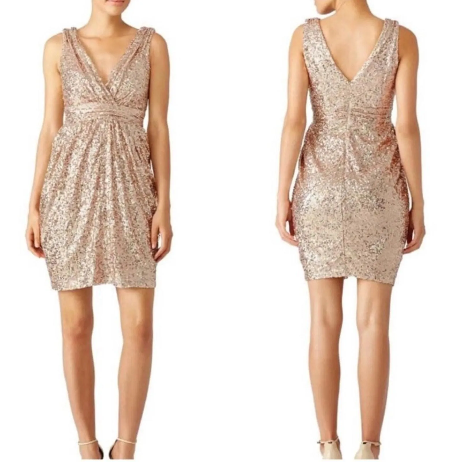Product image for NWT BADGLEY MISCHKA Champagne Showstopper Sequin Mini Cocktail Dress size 4 - Badgley Mischka