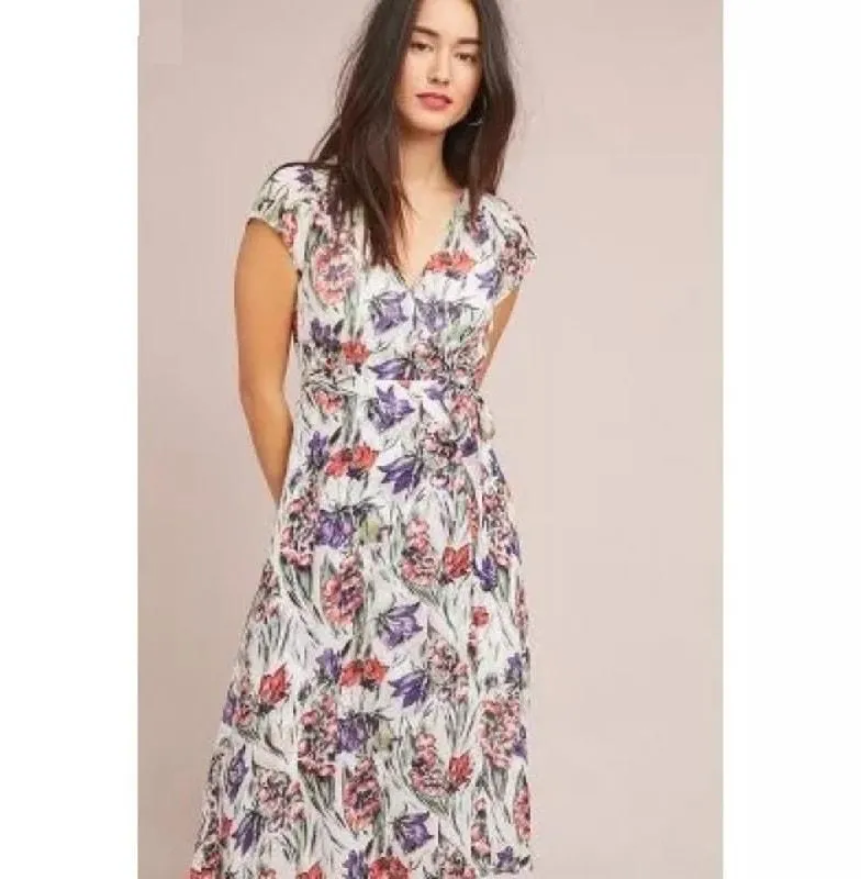 Product image for Maeve By Anthropologie Flora Maxi Wrap Dress V Neck Sz 12 Cottagecore Casual - Maeve by Anthropologie