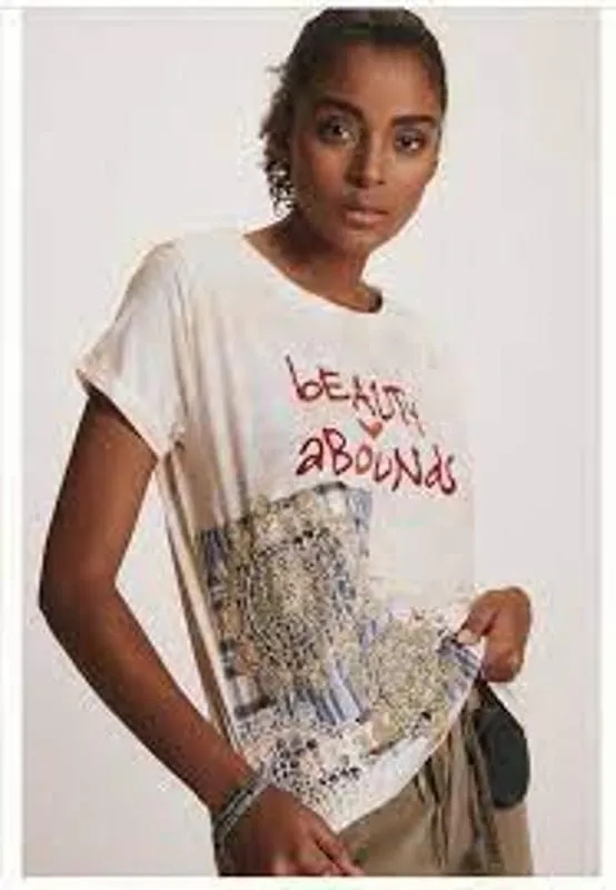 Product image for Anthropologie Pilcro Beauty Abounds Graphic Applique Tee Shirt XXS Lace  - Pilcro