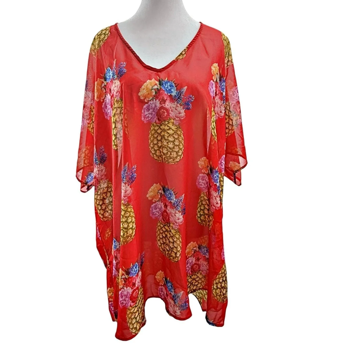 Product image for Show Me Your Mumu Kimono Pineapple Print Red Sheer Cover Up *FLAW - Show Me Your Mumu
