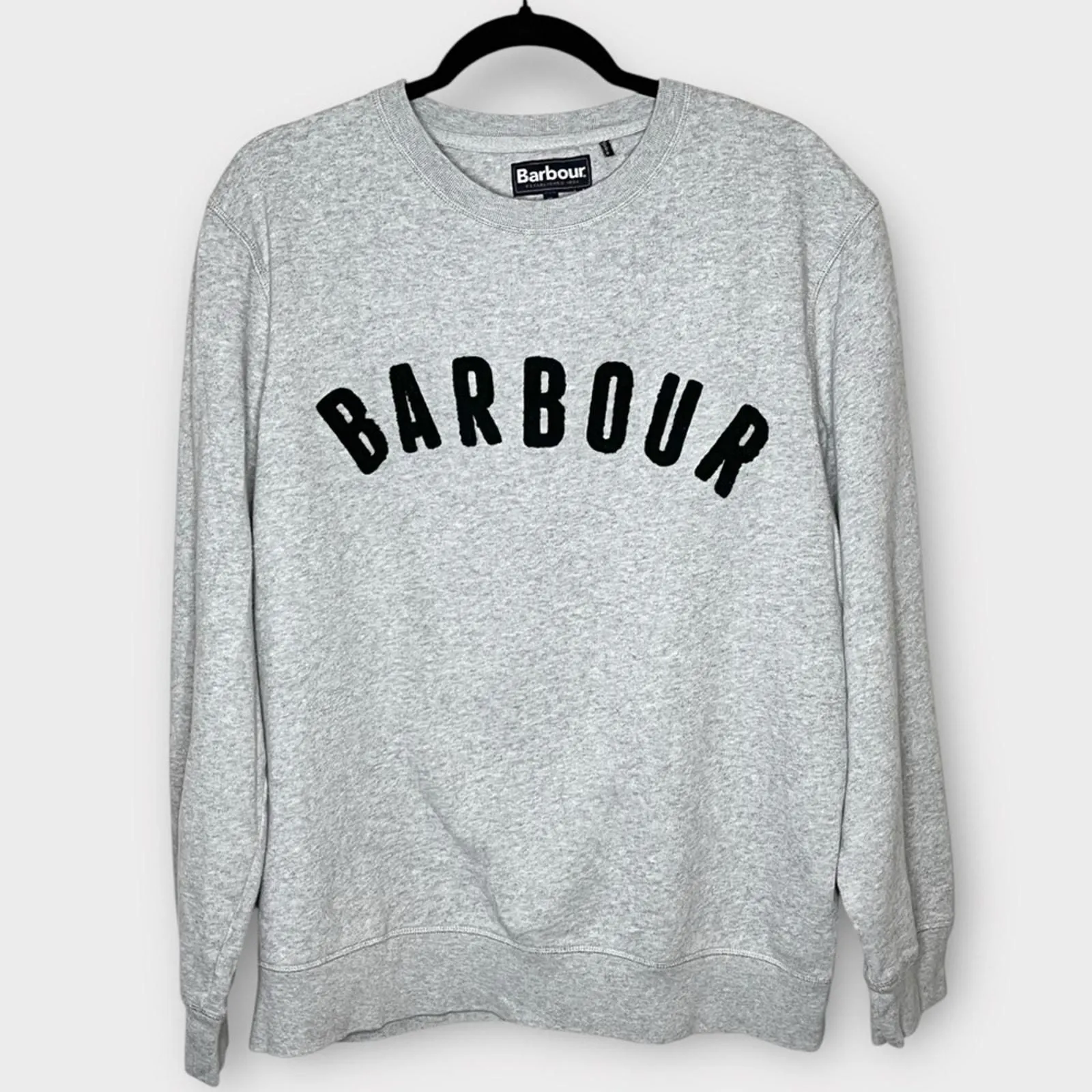 Product image for BARBOUR spellout green logo heather gray crewneck sweatshirt men’s size XL - pre-owned---good - Barbour