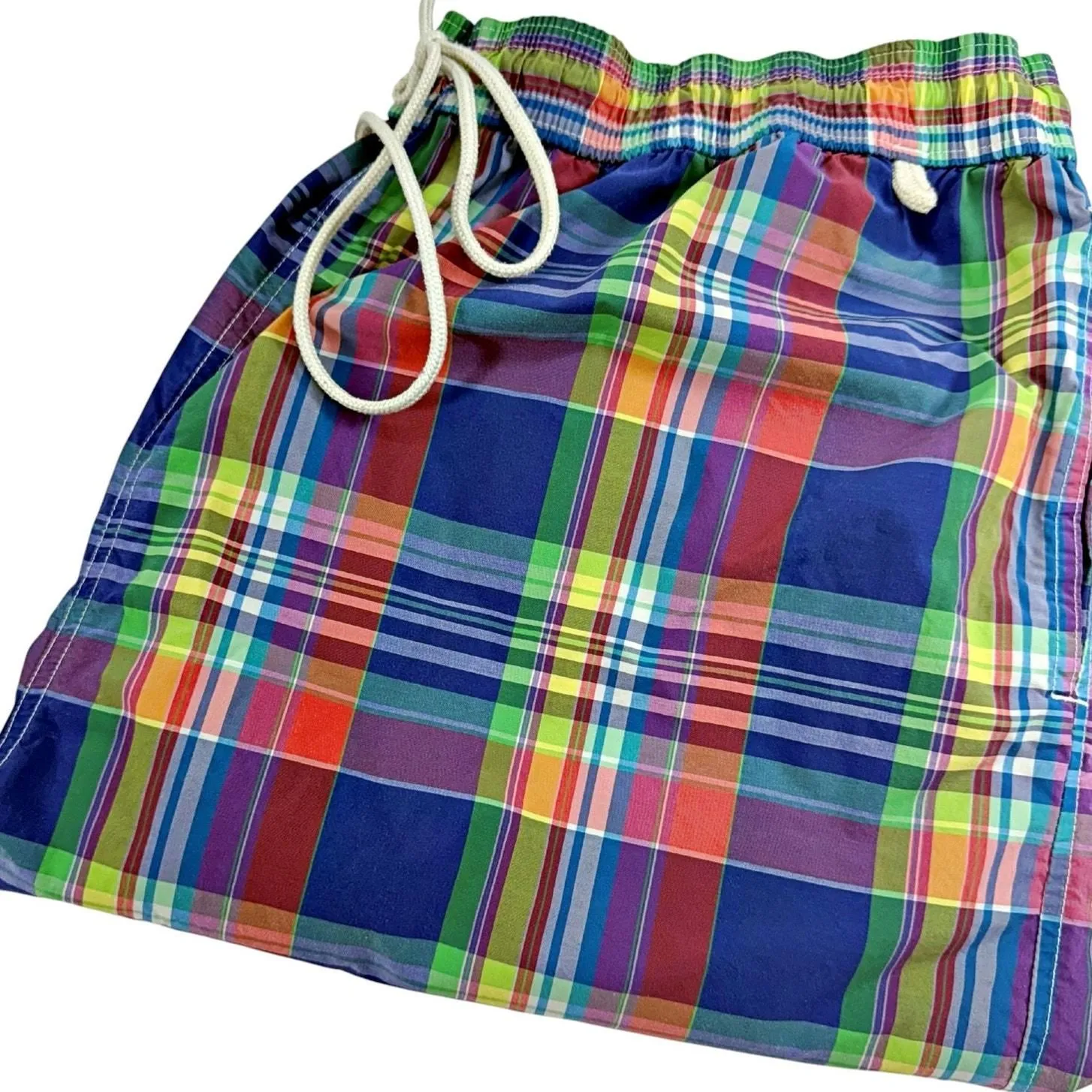 Product image for Polo Ralph Lauren Madras Plaid Swim Trunks 4XLT Bathing Shorts Beach Big Tall - pre-owned---excellent - Polo Ralph Lauren