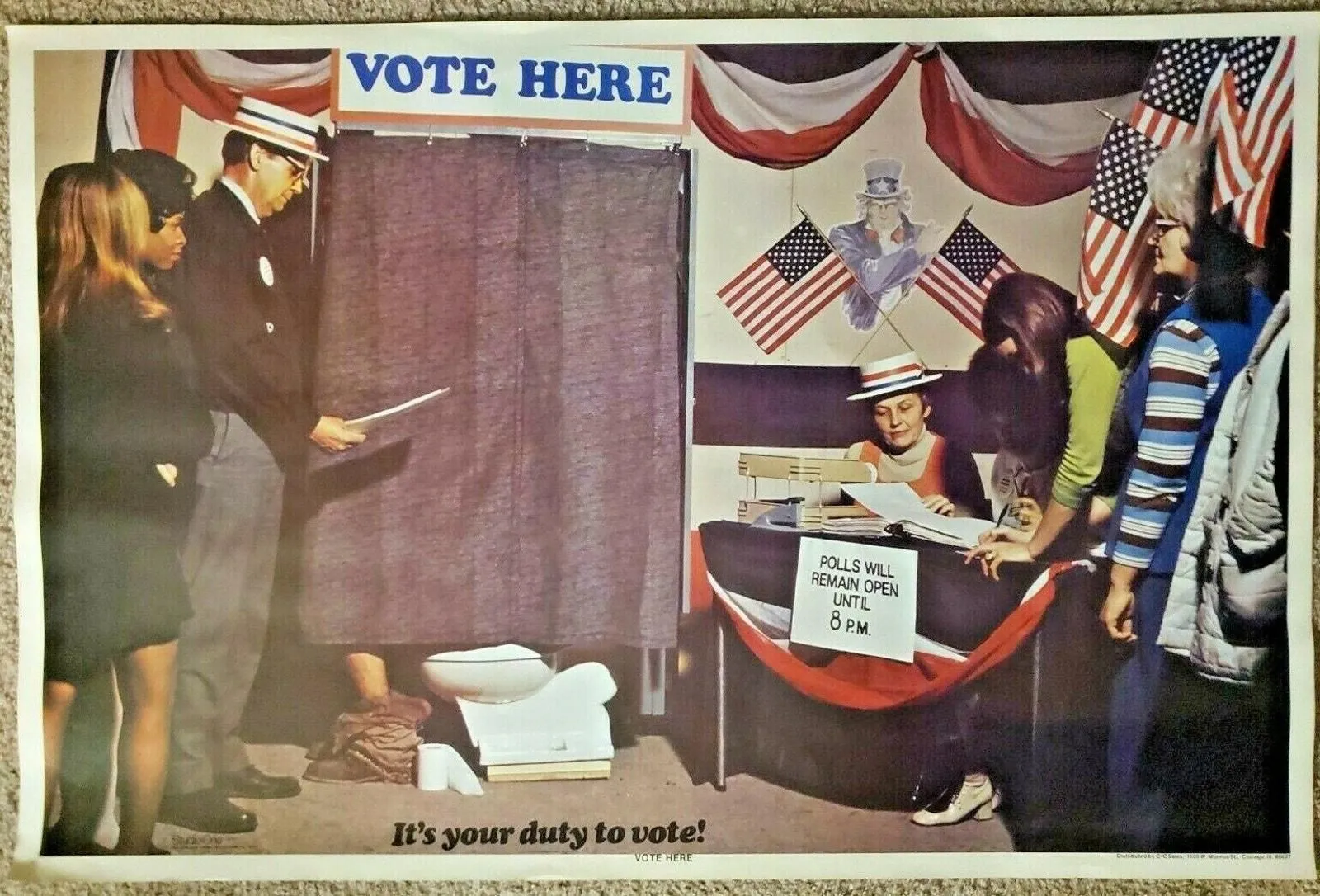 Product image for 1972 Studio One Your Duty To Vote Voting Booth Satire Man On Toilet Poster Nixon