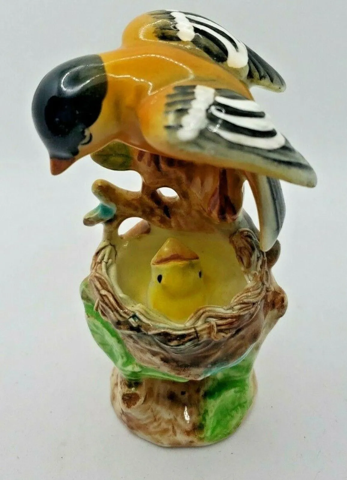 Product image for 1950's Ceramic Gold Finch Feed Baby Bird Nest Figurine Hand Painted Japan NOS