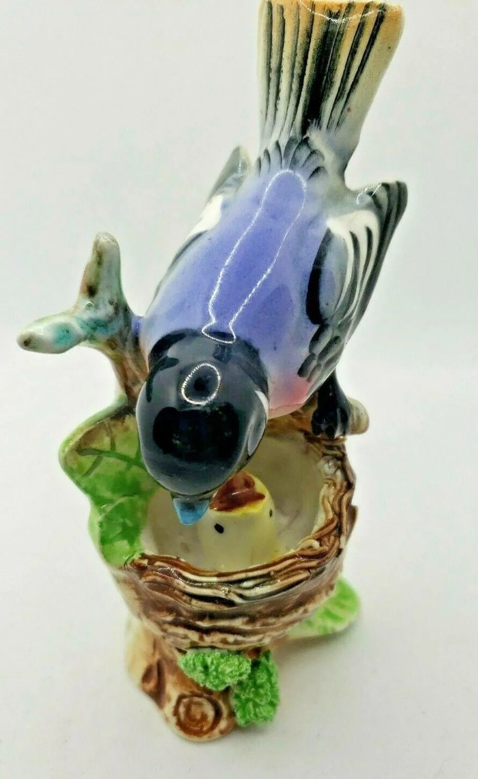 Product image for 1950's Ceramic Chickadee Feed Baby Bird Nest Figurine Hand Painted Japan NOS