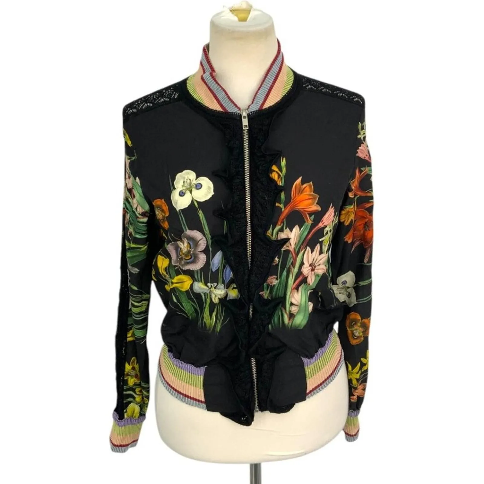 Product image for Cecilia Prado Satin Floral Lace Bomber Jacket Size Small - Cecilia Prado
