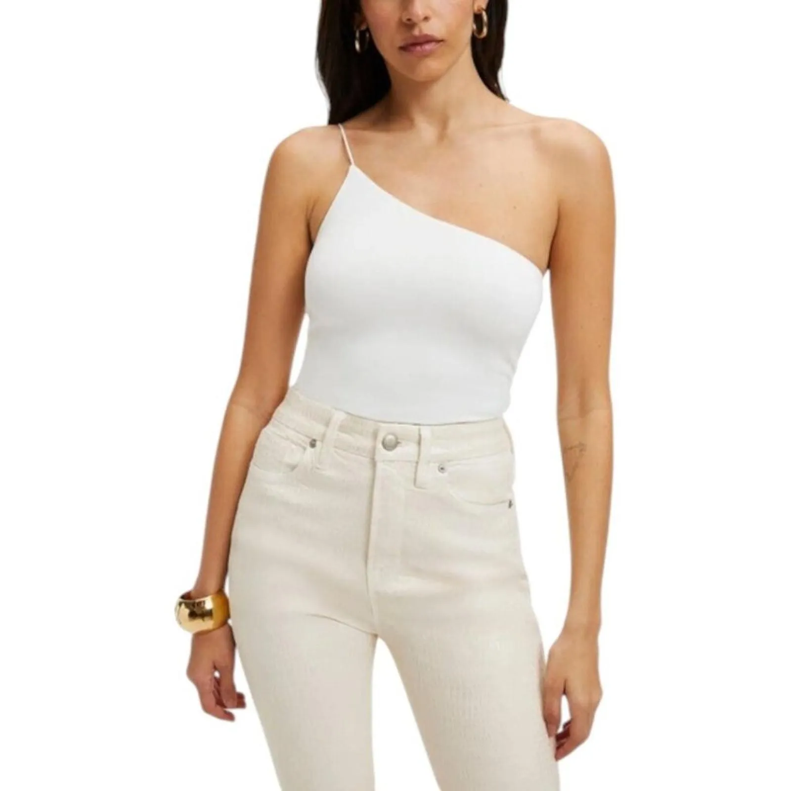 Product image for Good American 90s Good Touch One-shoulder Bodysuit in Ivory Large NWOT $85 MSRP - Good American
