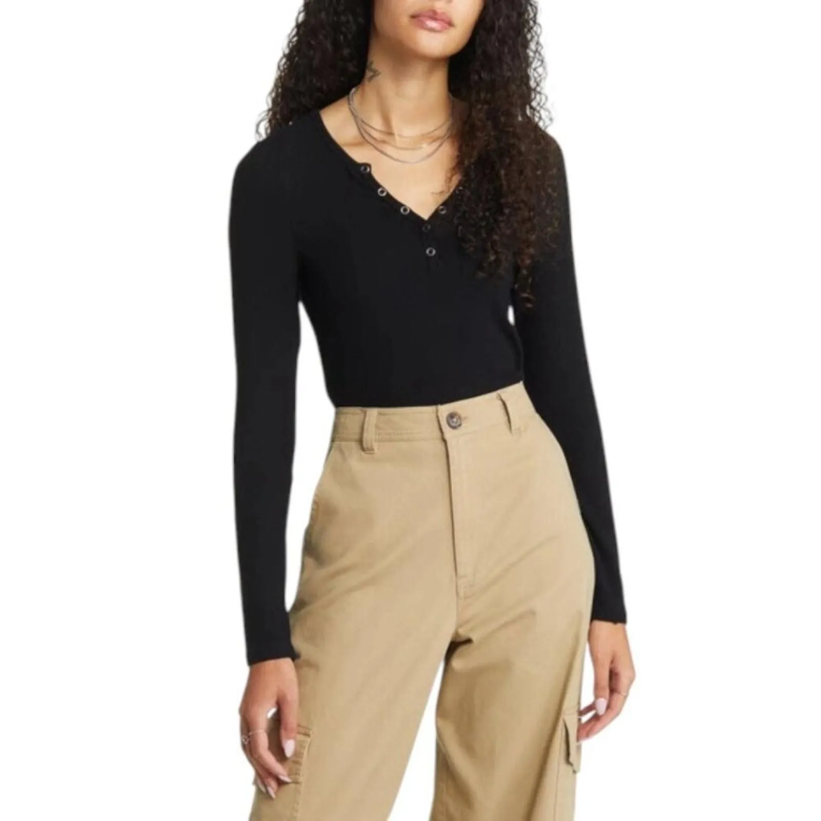 Product image for BP Long Sleeve Rib Henley In Black Size XL NWOT $29 MSRP - bp