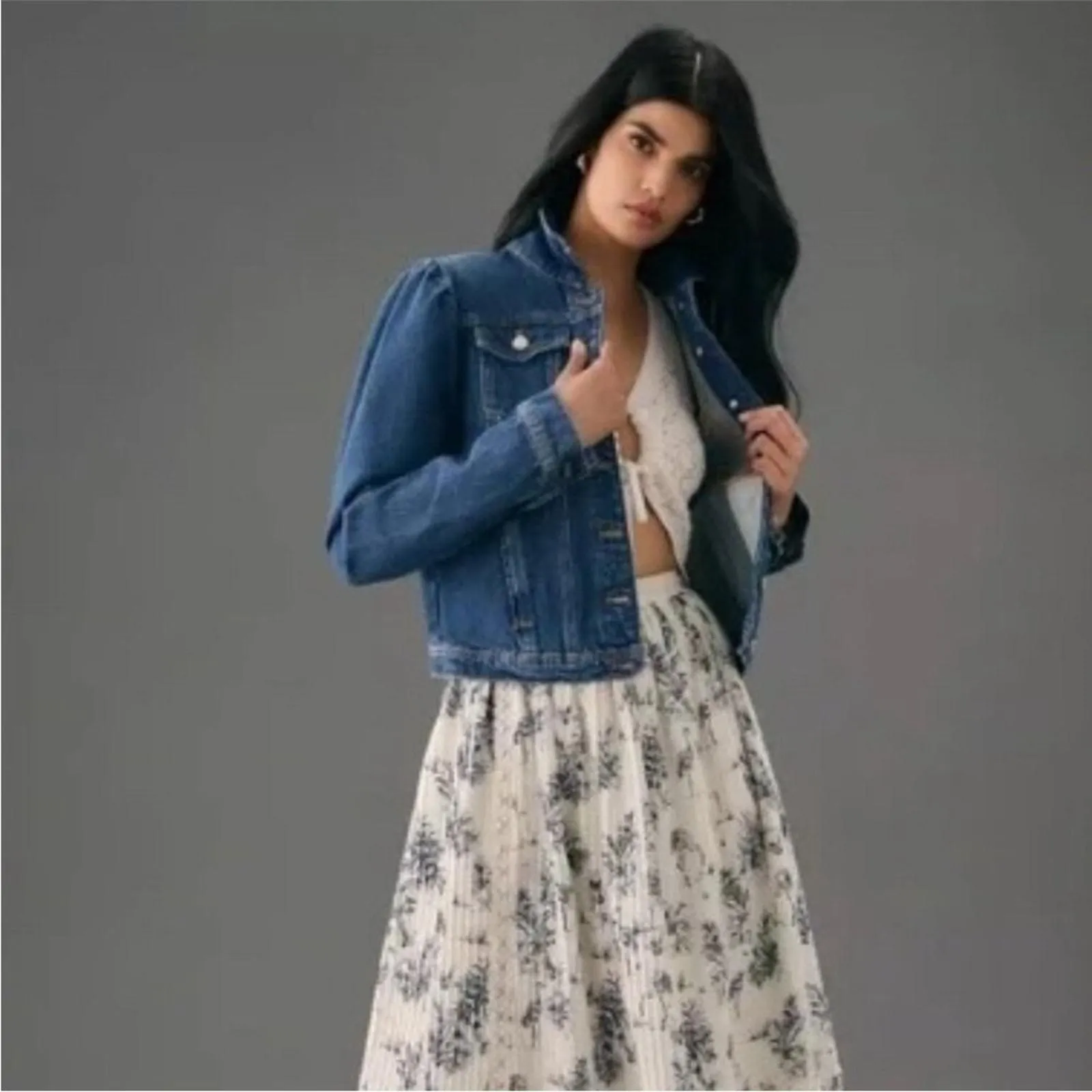Product image for ANTHROPOLOGIE Pilcro Princess Puff Sleeve Stretch Denim Jean Jacket Size XL - Anthropologie