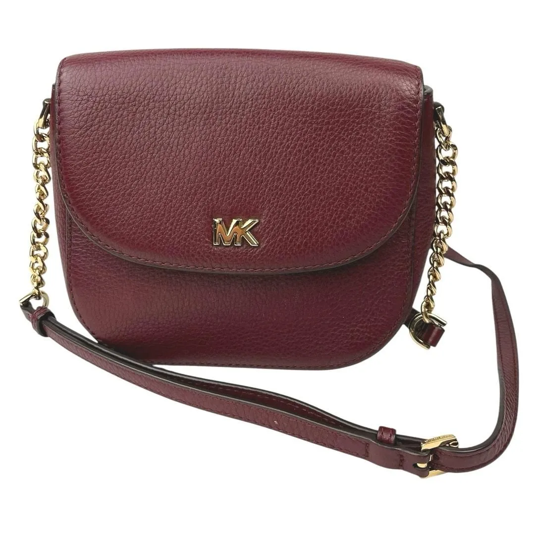 Product image for Michael Kors Mott Maroon Red Pebbled Leather Chain Strap Dome Crossbody Bag