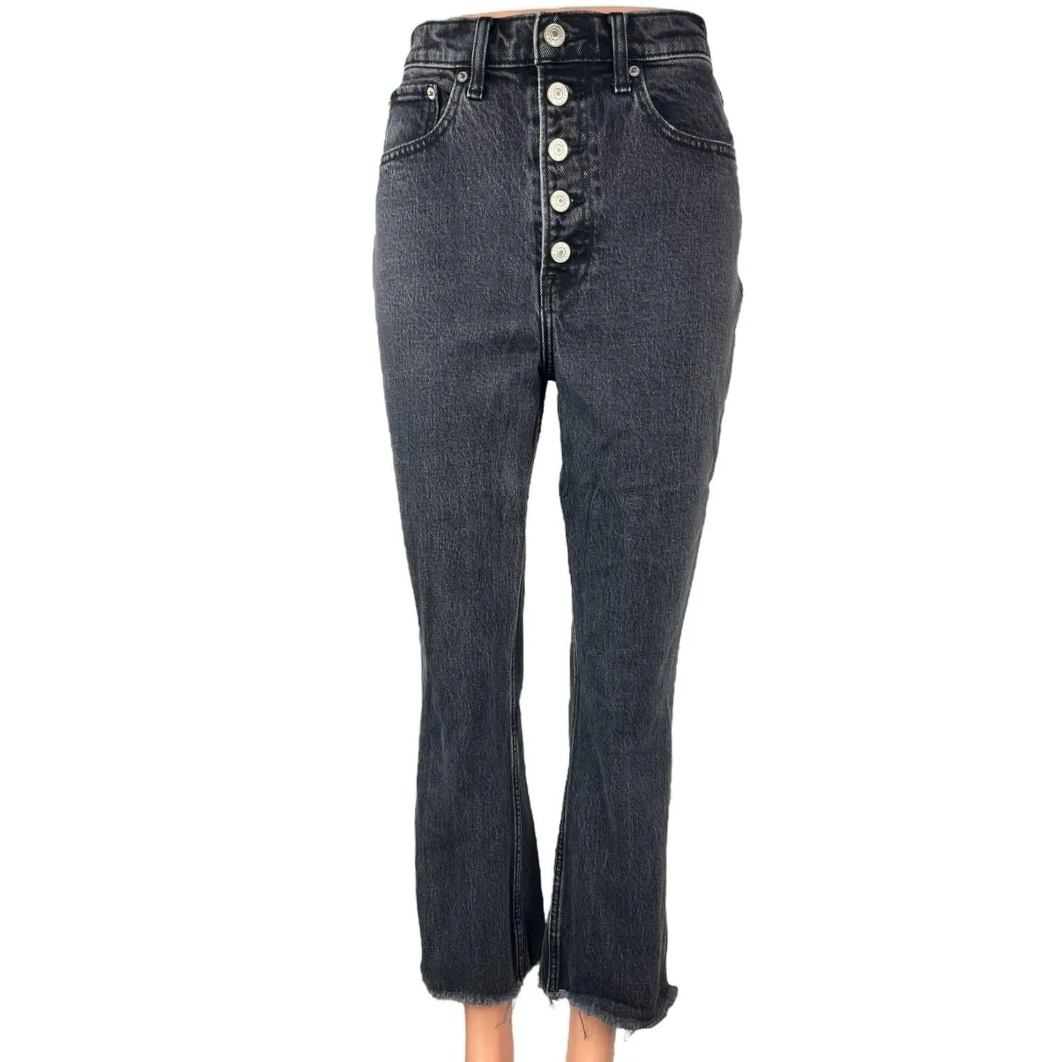 Product image for Abercrombie & Fitch Black Button Fly High Rise Bootcut Denim Jeans Size 26 - Bottoms - pre-owned---good - Abercrombie & Fitch