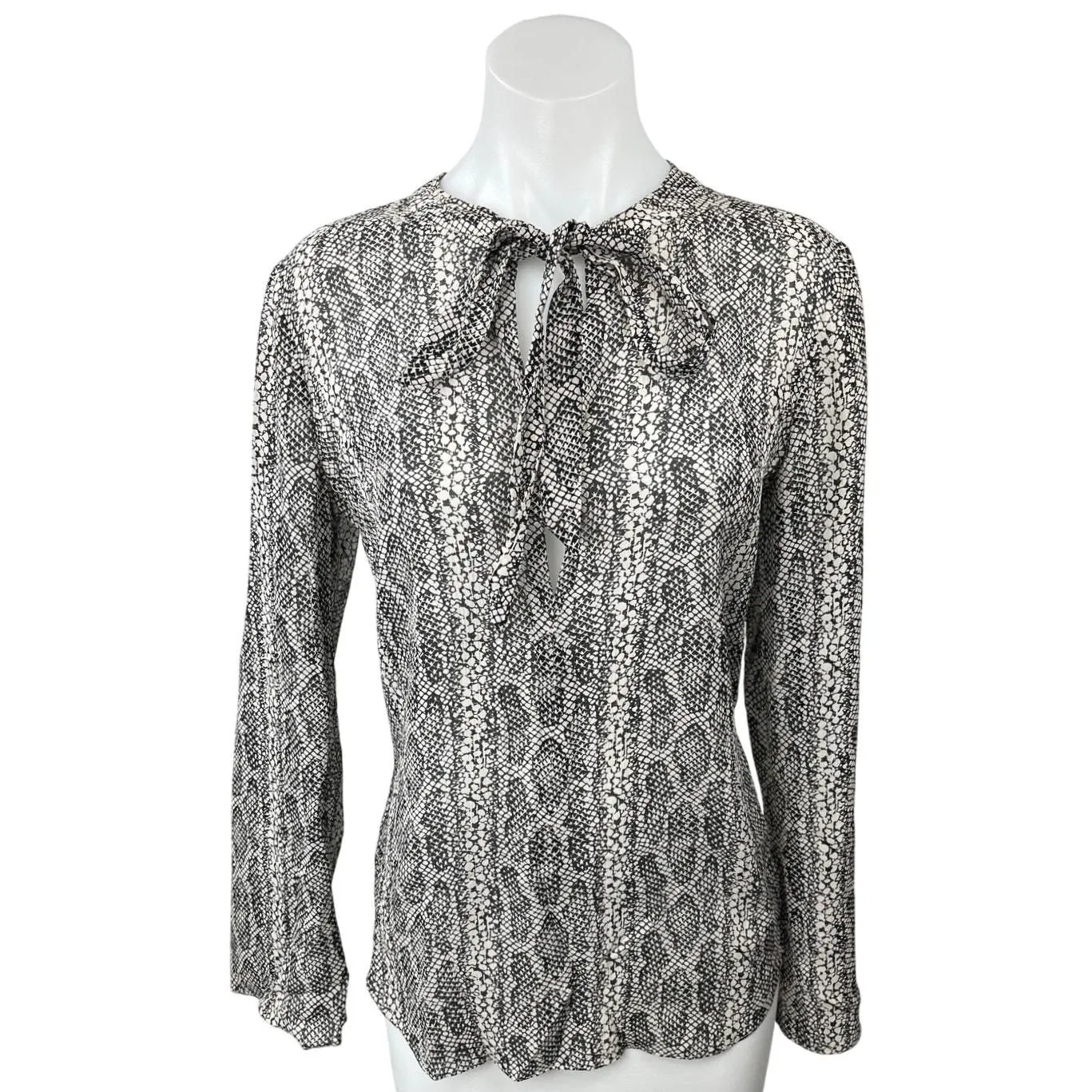 Product image for Theory Black White 100% Silk Snake Skin Print Tie Neck Long Sleeve Blouse Top S - Tops - S - pre-owned---good - Theory