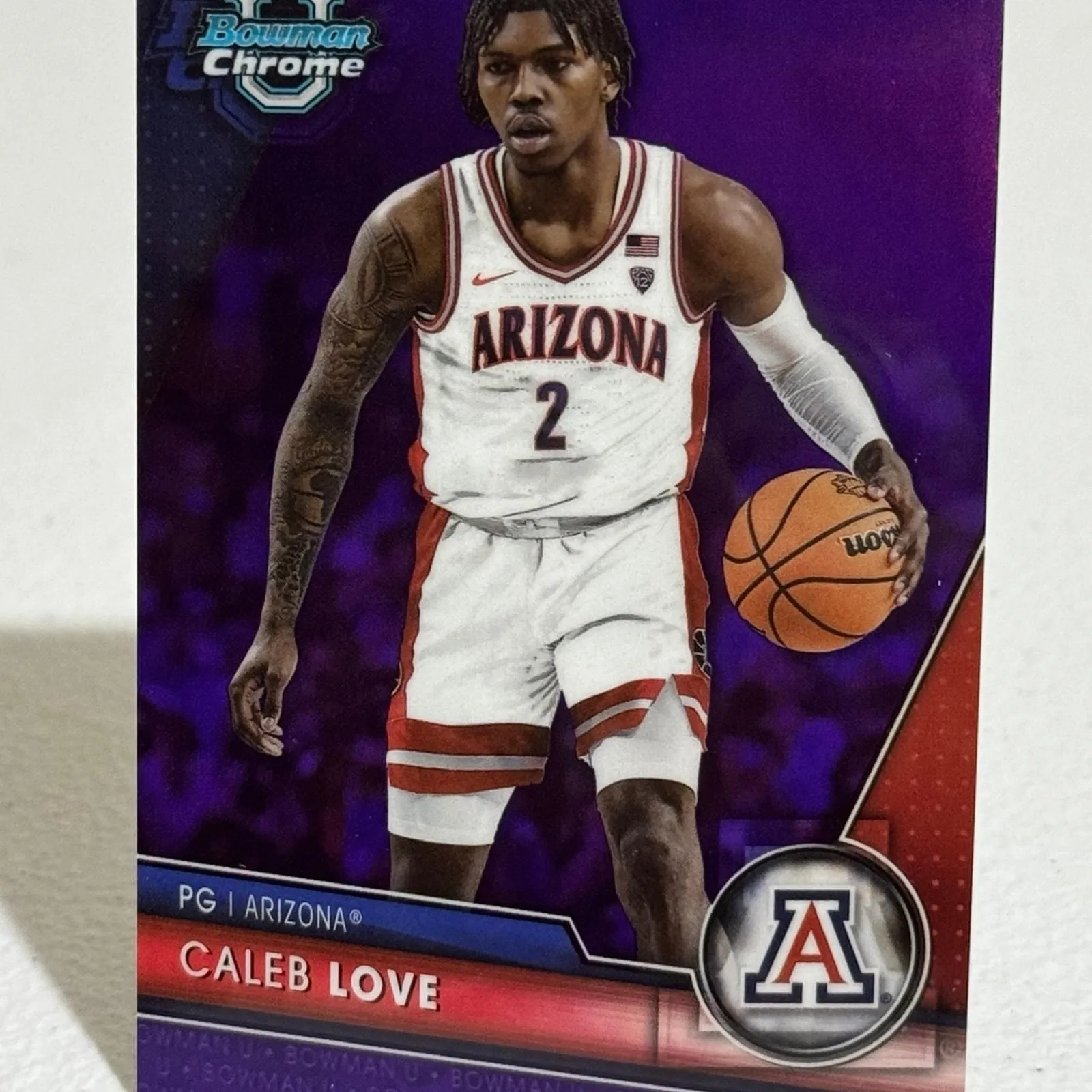 Product image for 2023-24 Bowman U Chrome Purple Caleb Love /399 Wildcats #58