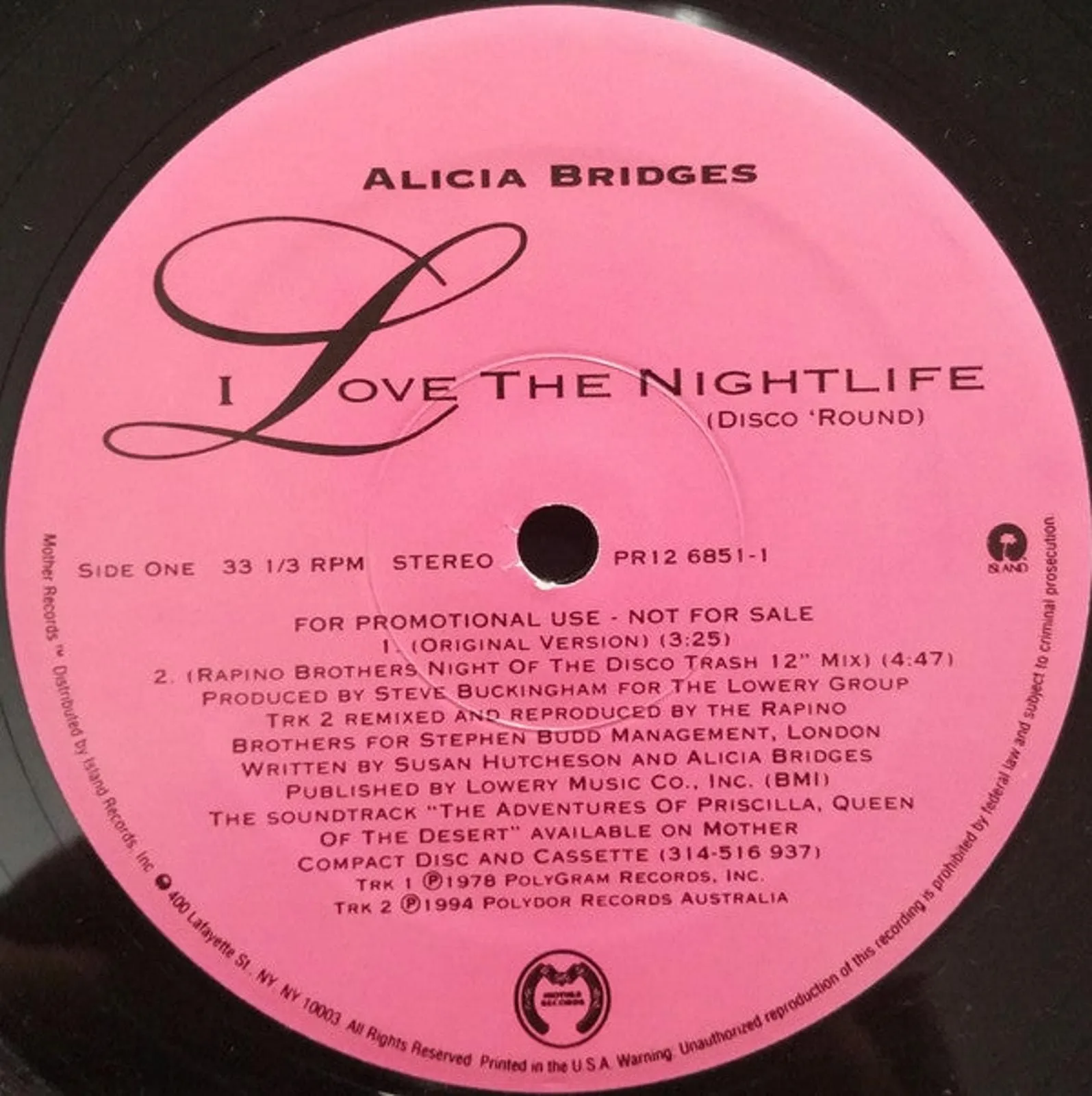 Product image for Alicia Bridges - I Love The Nightlife (Disco 'Round) (12", Promo)