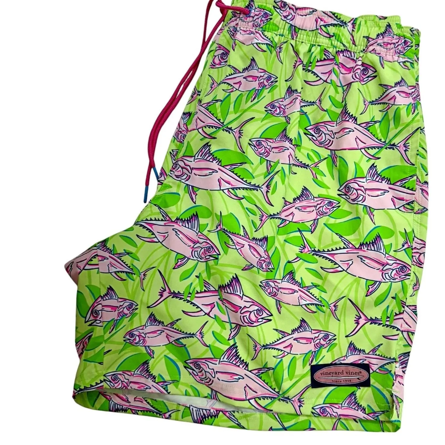 Product image for Vineyard Vines Men's Swim Board Shorts 2XB Pockets Green Pink Fish No Lining - Vineyard Vines