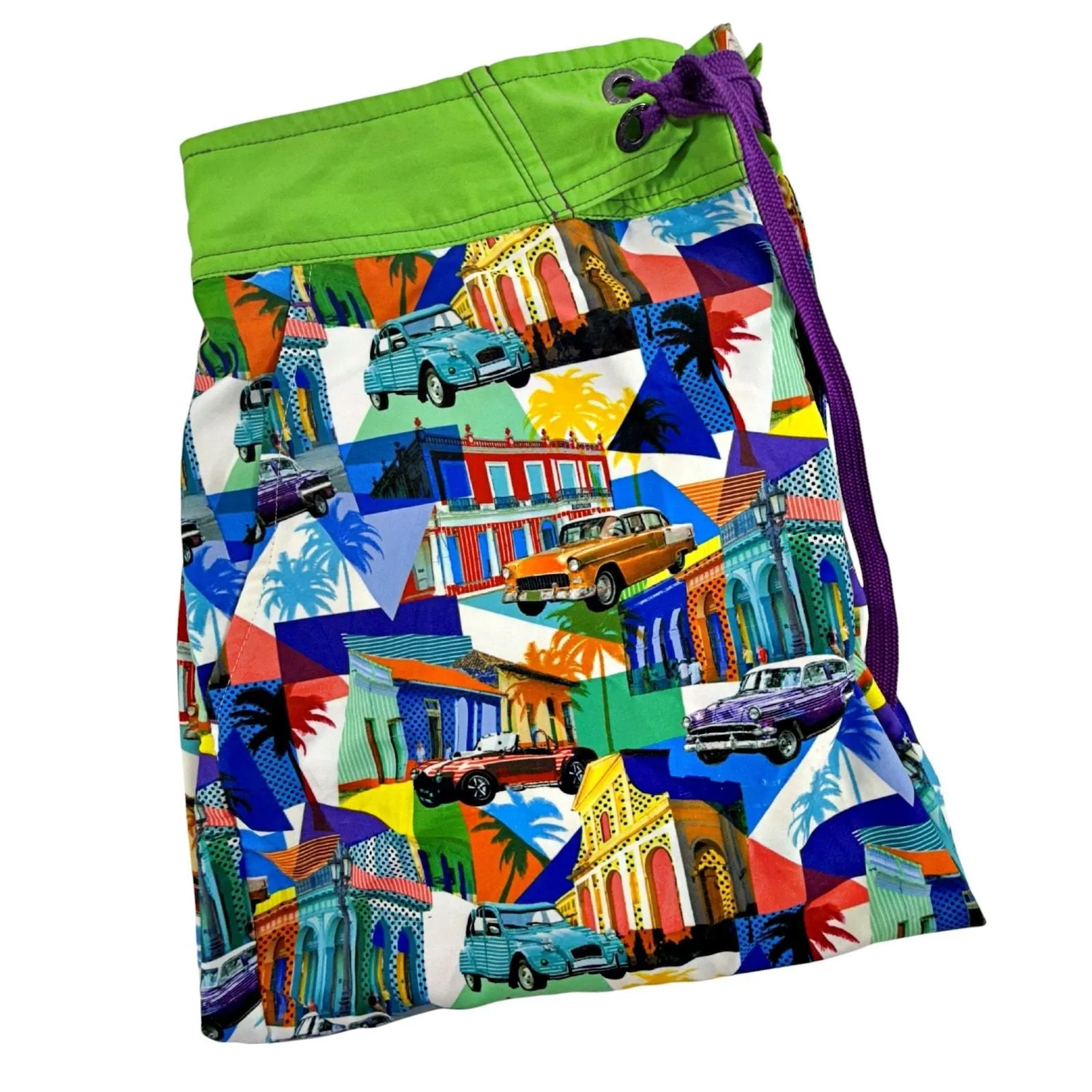 Product image for Robert Graham Classic Cars All Over Print Board Swim Shorts Sz 34 FLAW - Robert Graham