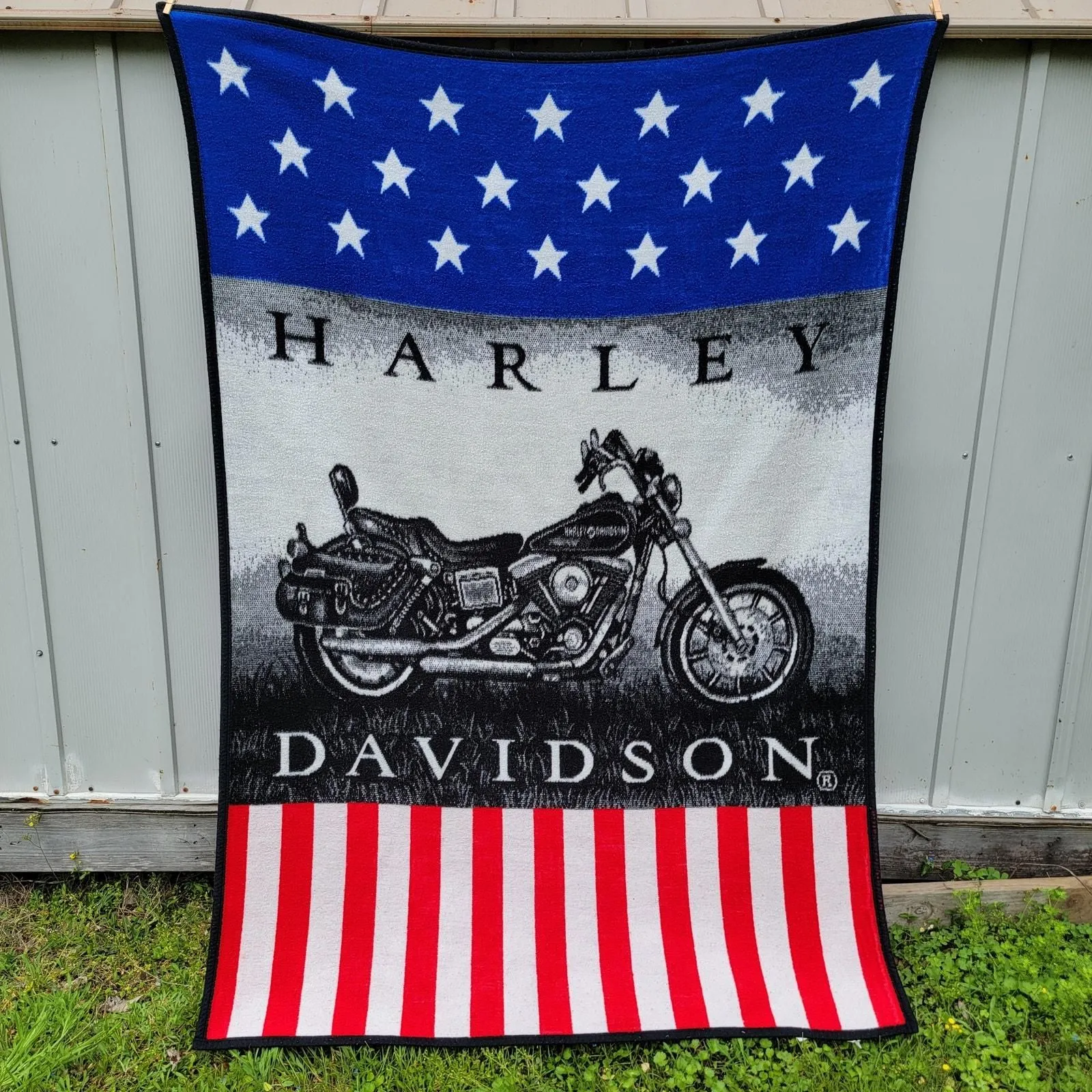 Product image for VINTAGE Harley Davidson American Flag Motorcycle Tapestry / Throw 4' X 6'