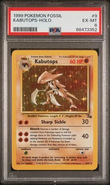 Product image for 1999 POKEMON FOSSIL KABUTOPS-HOLO #9 PSA EX-MT 6 - 88473352 - 88473352