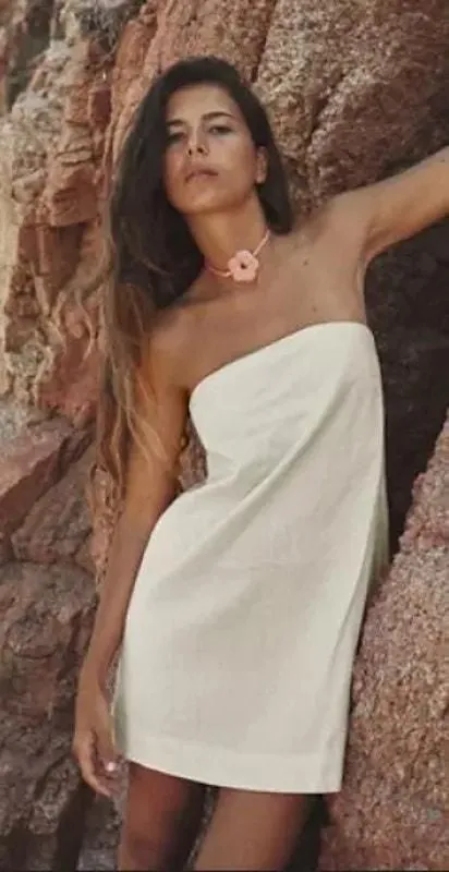 Product image for  Free People Essentially Best Cotton-Linen Mini Dress Nilla Cream Strapless M - Free People