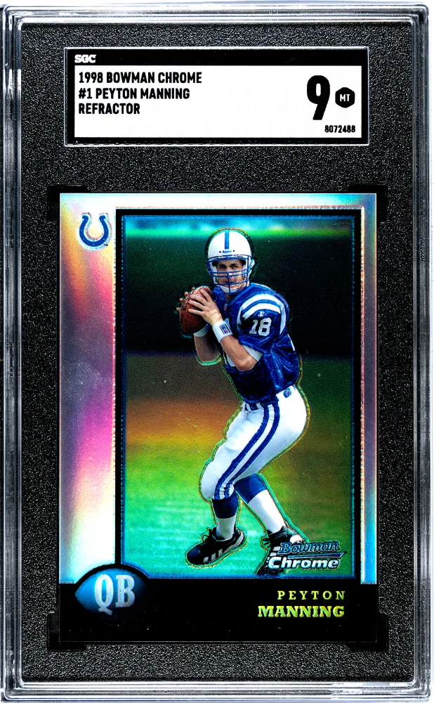 Product image for 1998 Bowman Chrome Peyton Manning #1 Refractor SGC 9 - 1998 - Football - 1 - Bowman - Peyton Manning - 1998 Bowman Chrome - 19 - 3 - Refractor - Yes
