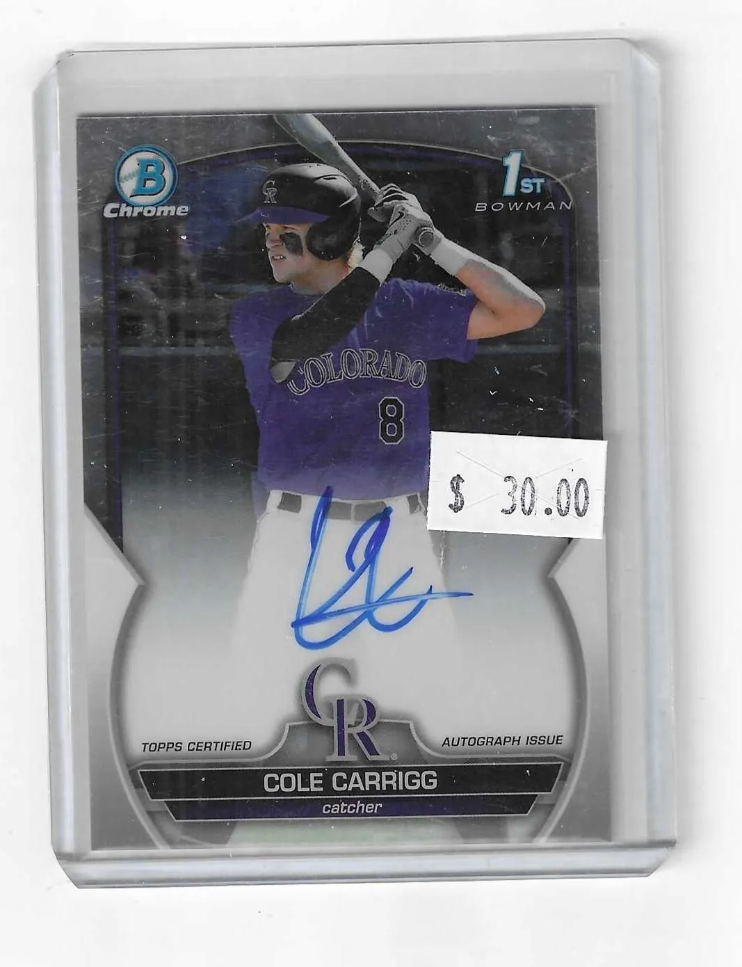 Product image for Cole Carrigg 2024 Bowman Chrome RC Auto--Rockies - 2023 - Baseball - CDA-CC - Topps - Cole Carrigg - 2023 Topps Bowman Draft - Black