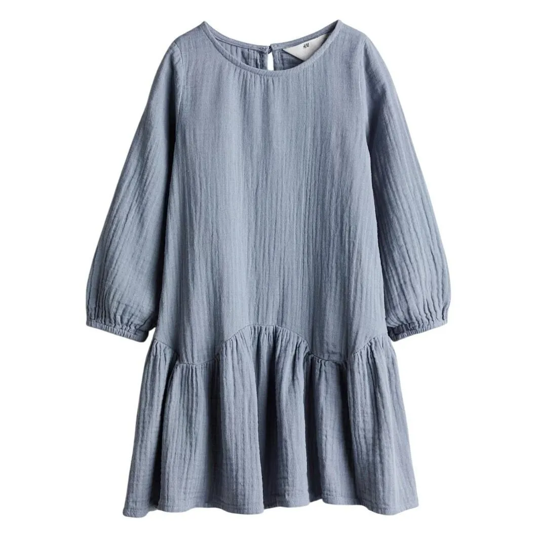 Product image for H&M Toddler Woven Cotton Dress in Blue, Size 5T - new-with-tags - H&M
