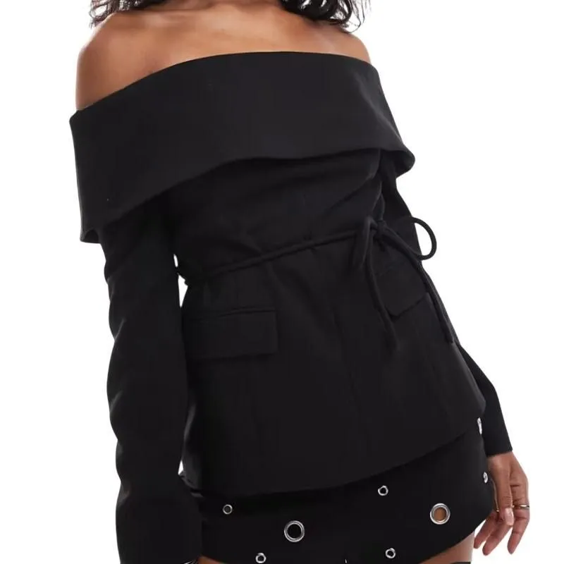 Product image for ASOS DESIGN Tailored Off-The-Shoulder Top in Black, Size 4 - new-without-tags - ASOS