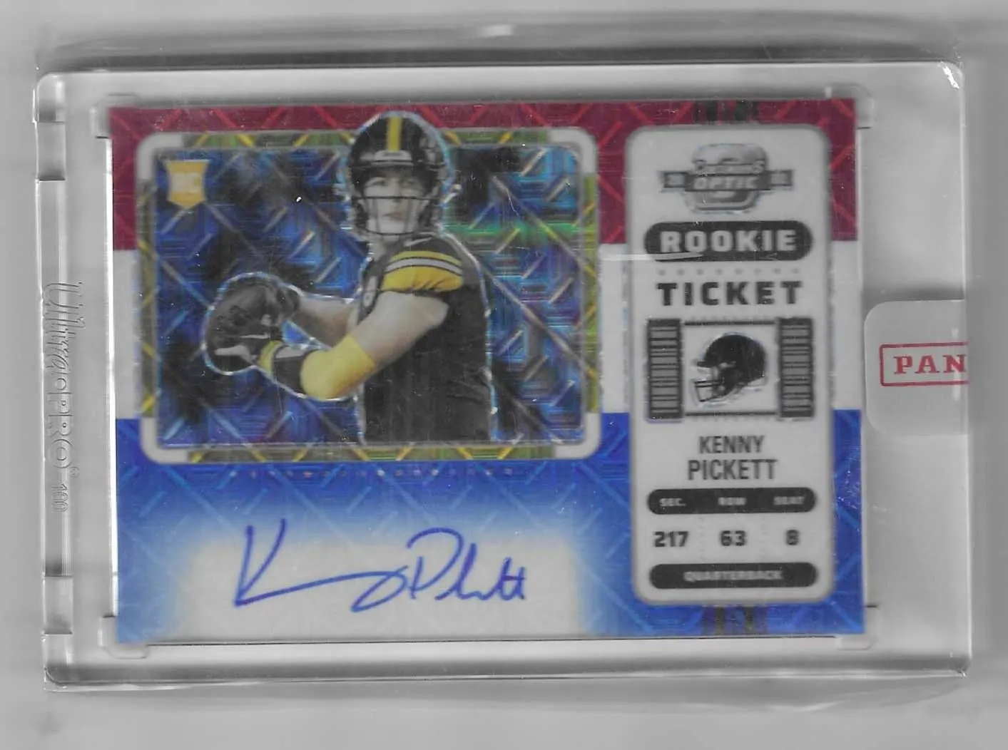 Product image for 2022 Panini Contenders Optic Kenny Pickett Red Blue White Auto #2/13 - 2022 - Football - 217 - Panini - Kenny Pickett - 2022 Panini Contenders Optic - Pittsburgh Steelers - Yes