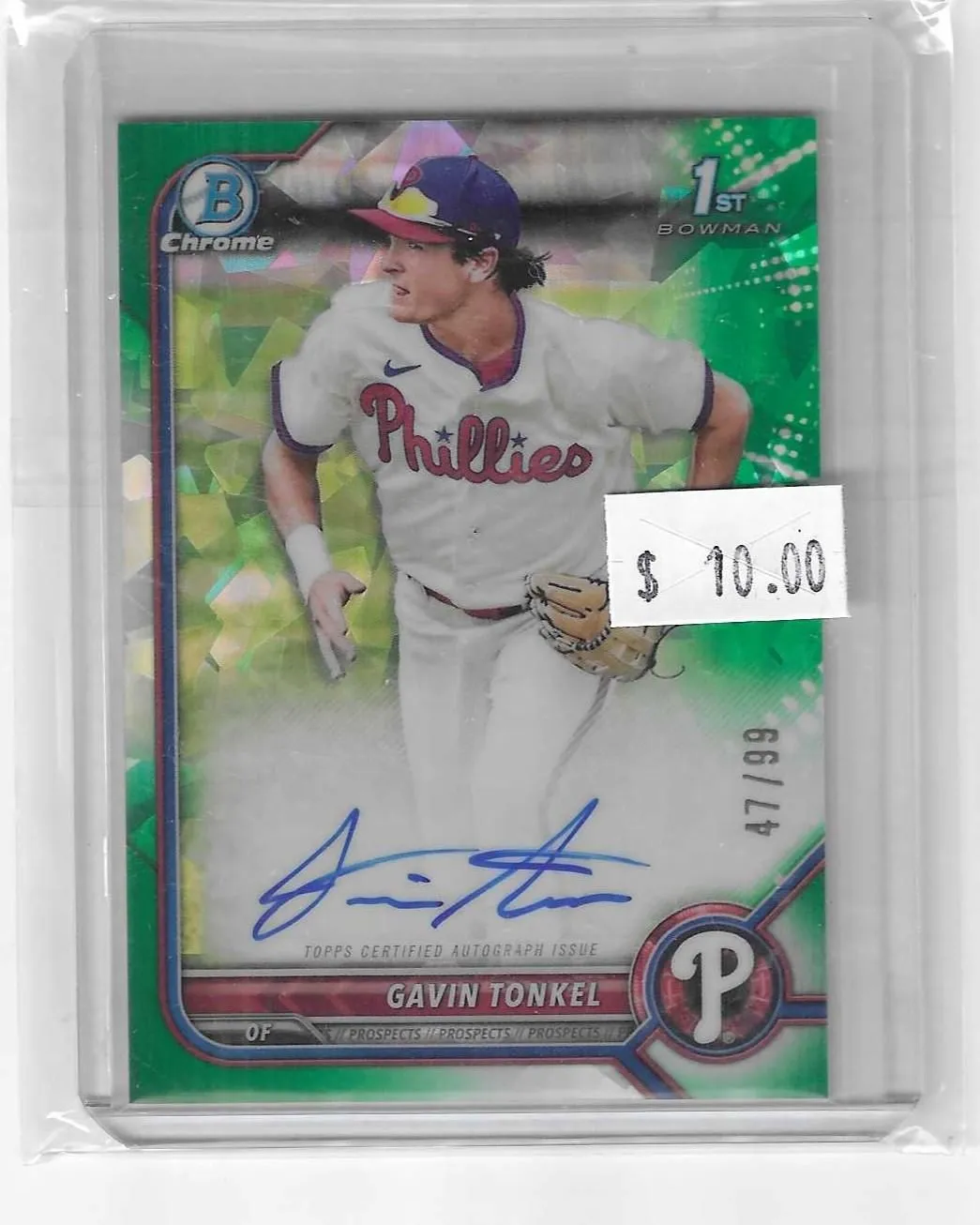 Product image for 2022 Bowman Chrome Gavin Tonkel Green Refractor Auto #47/99--Phillies  - 2022 - Baseball