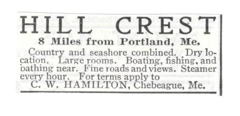 Product image for Hill Crest Boating Fishing CW Hamilton Chebeague ME 1903 Magazine Ad SAG6-S18