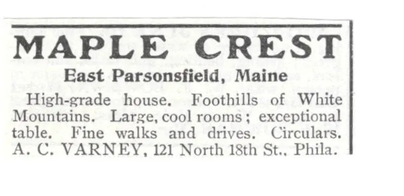 Product image for Maple Crest Cool Rooms AC Varney East Parsonfield ME 1903 Magazine Ad SAG6-S18