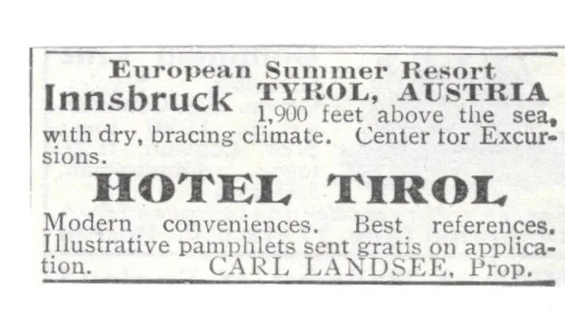 Product image for Hotel Tirol Summer Resort Carl Landsee Tyrol AUT 1903 Magazine Ad SAG6-S18