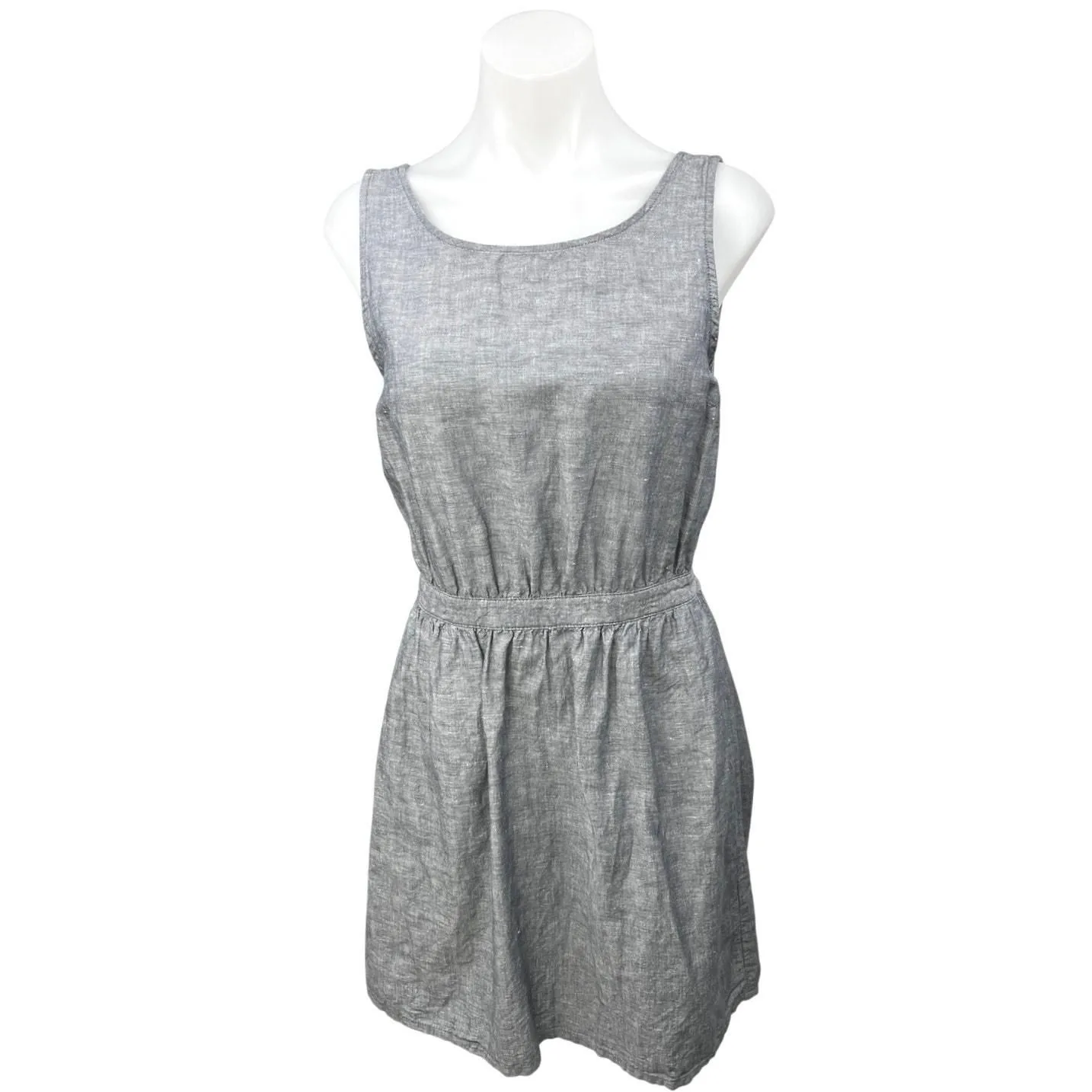 Product image for GAP Gray Linen Sleeveless Cutout Back Round Neck Casual Blouson Mini Dress Sz S - Dresses - S - pre-owned---excellent - Gap