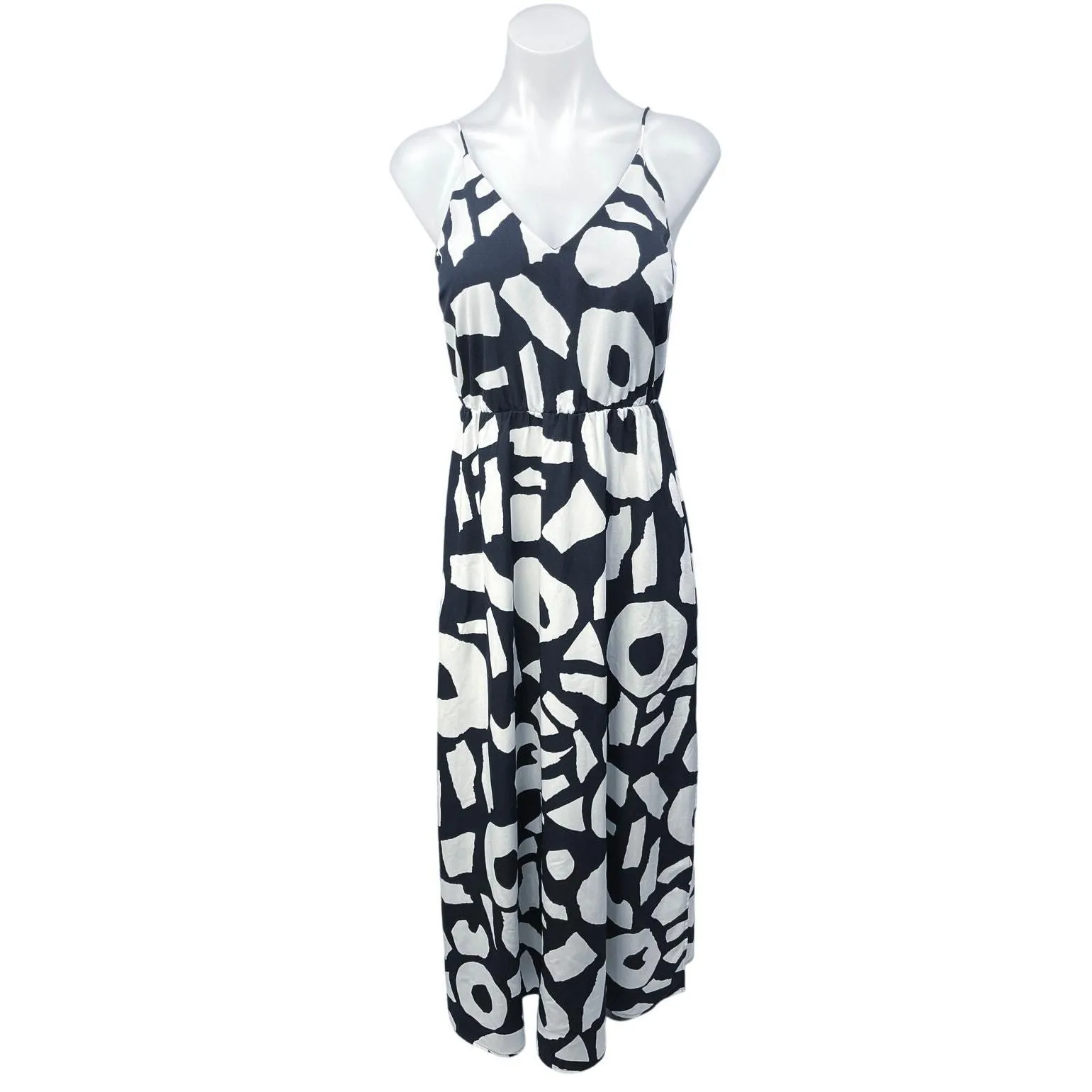 Product image for Ann Taylor LOFT Black White Sleeveless Geometric V Neck Blouson Maxi Dress Sz 0 - Dresses - 0 - pre-owned---good - Ann Taylor LOFT