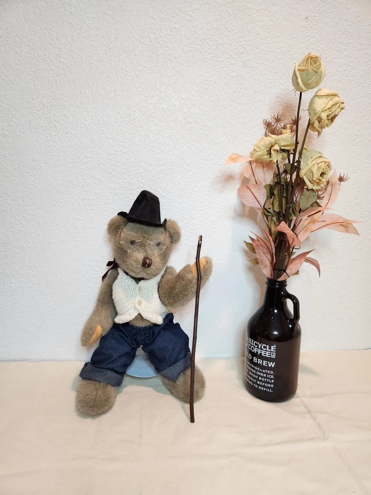 Product image for Vintage Bard's Grandpa Bear 20" Plush with Glasses Cane Stand Taiwan Handmade